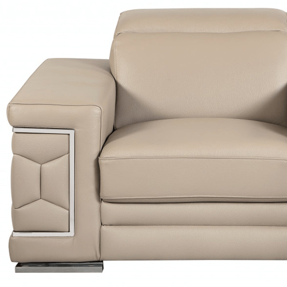 47" Brown And Silver Genuine Leather Arm Chair