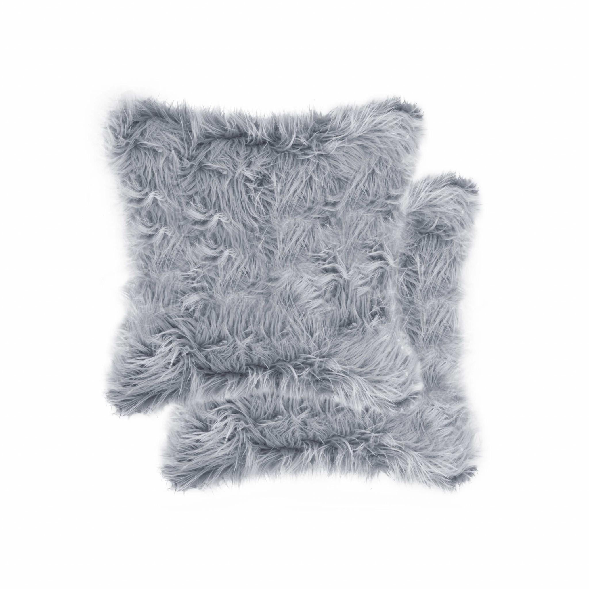 18" X 18" X 5" Grey Faux Fur Pillow 2 Pack