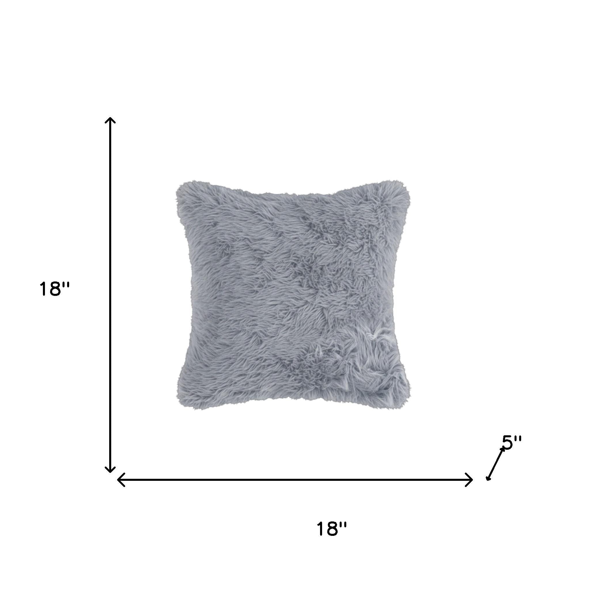 18" X 18" X 5" Grey Faux Fur Pillow 2 Pack