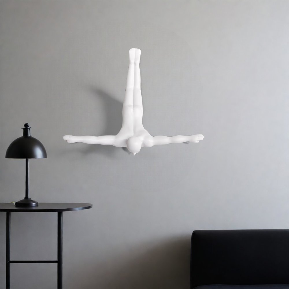 7" X 7" Black Resin Diving Man Hanging Dimensional Sculpture