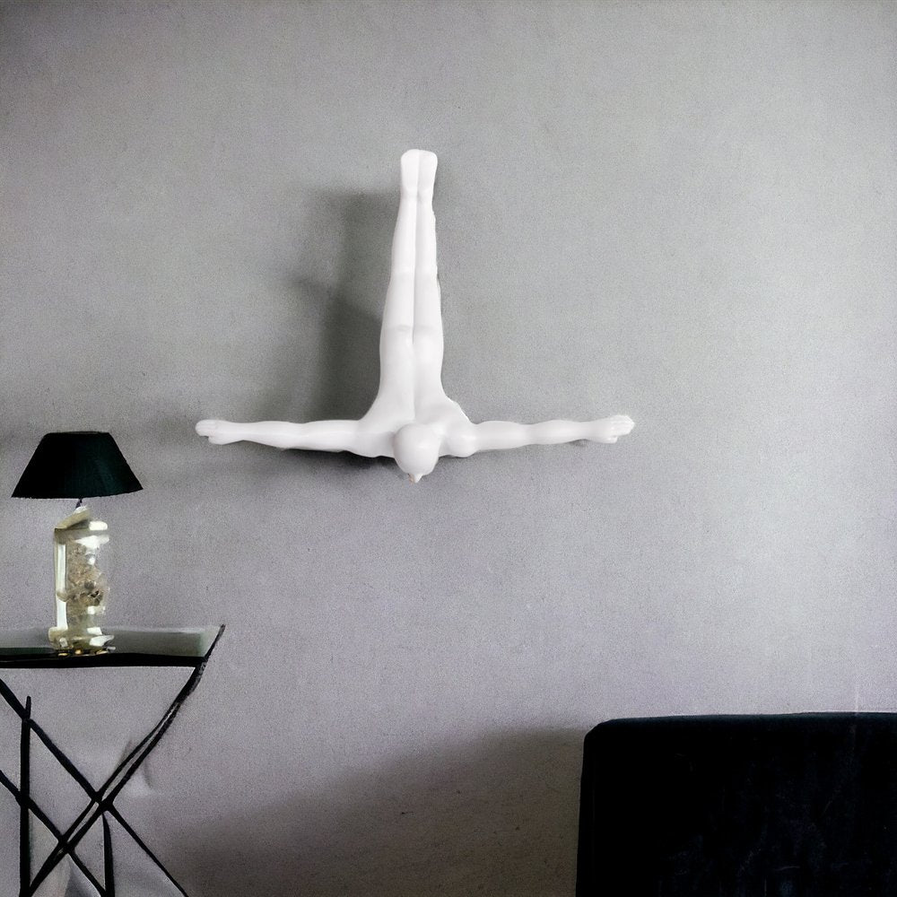 7" X 7" Black Resin Diving Man Hanging Dimensional Sculpture