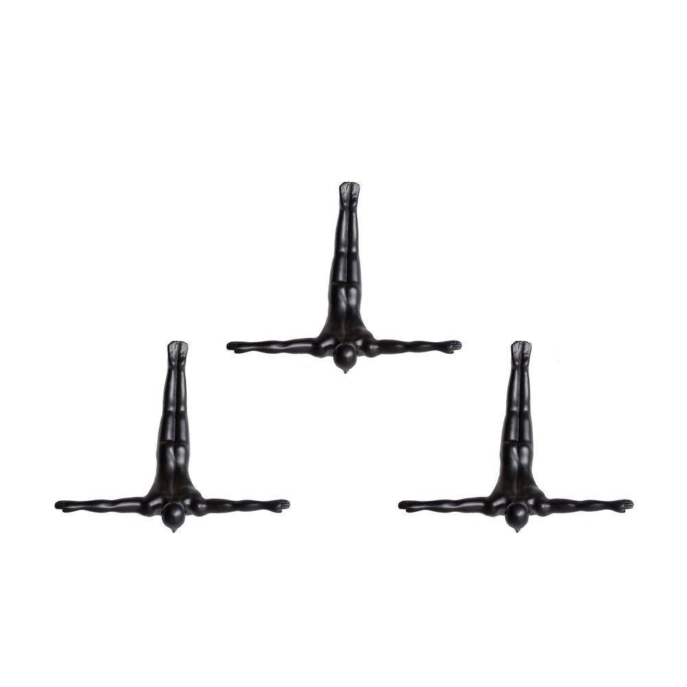 Set of Three Silver Resin Diving Man Hanging Dimensional Sculpture