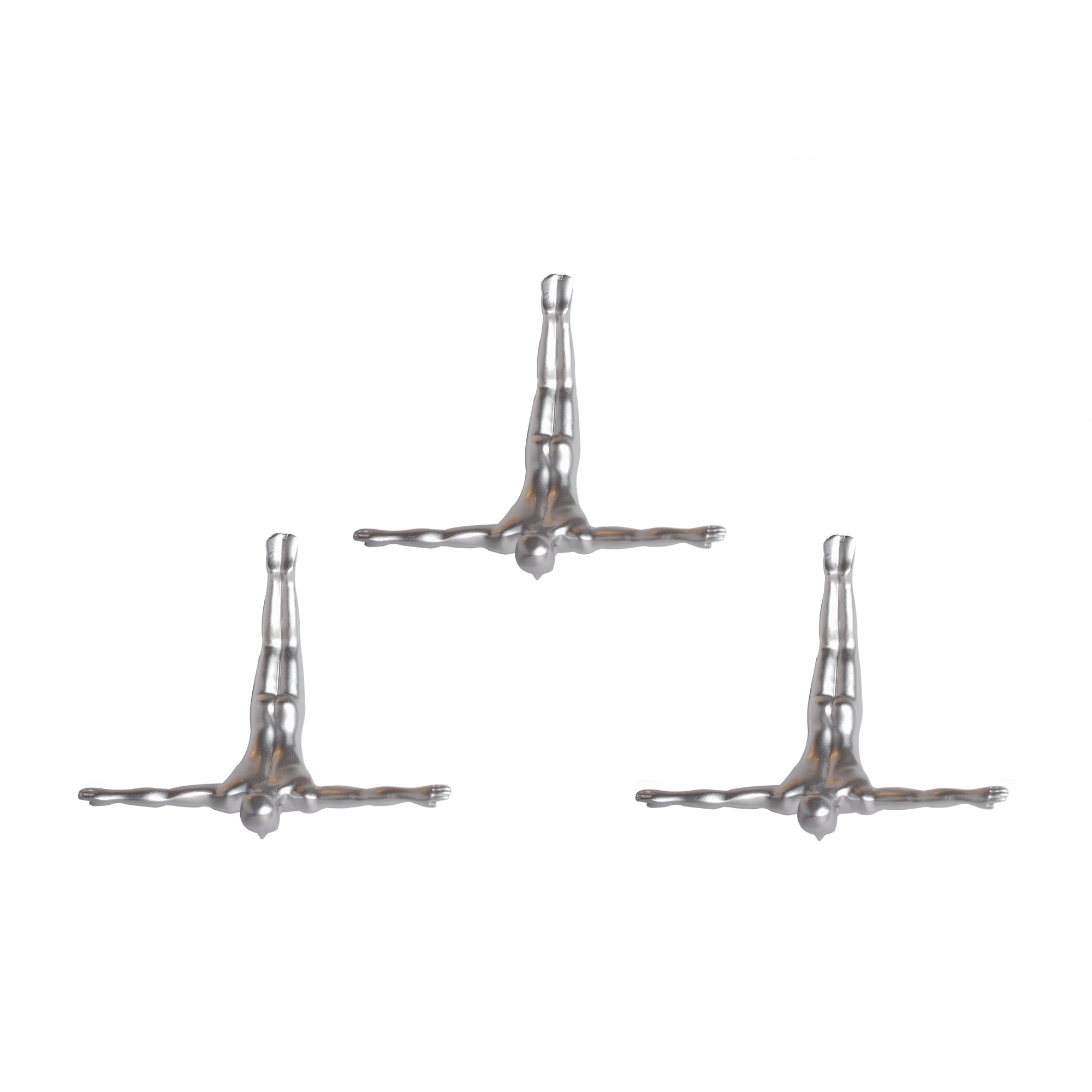 Set of Three Silver Resin Diving Man Hanging Dimensional Sculpture