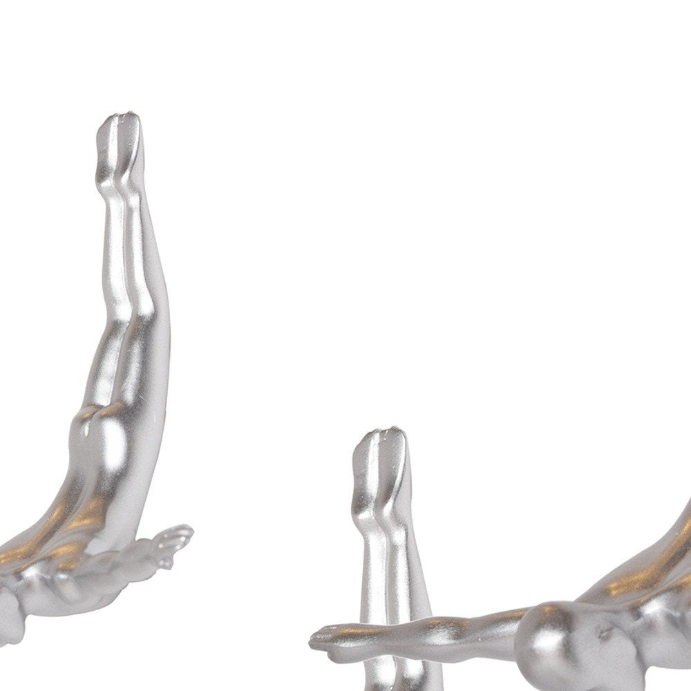 Set of Three Silver Resin Diving Man Hanging Dimensional Sculpture