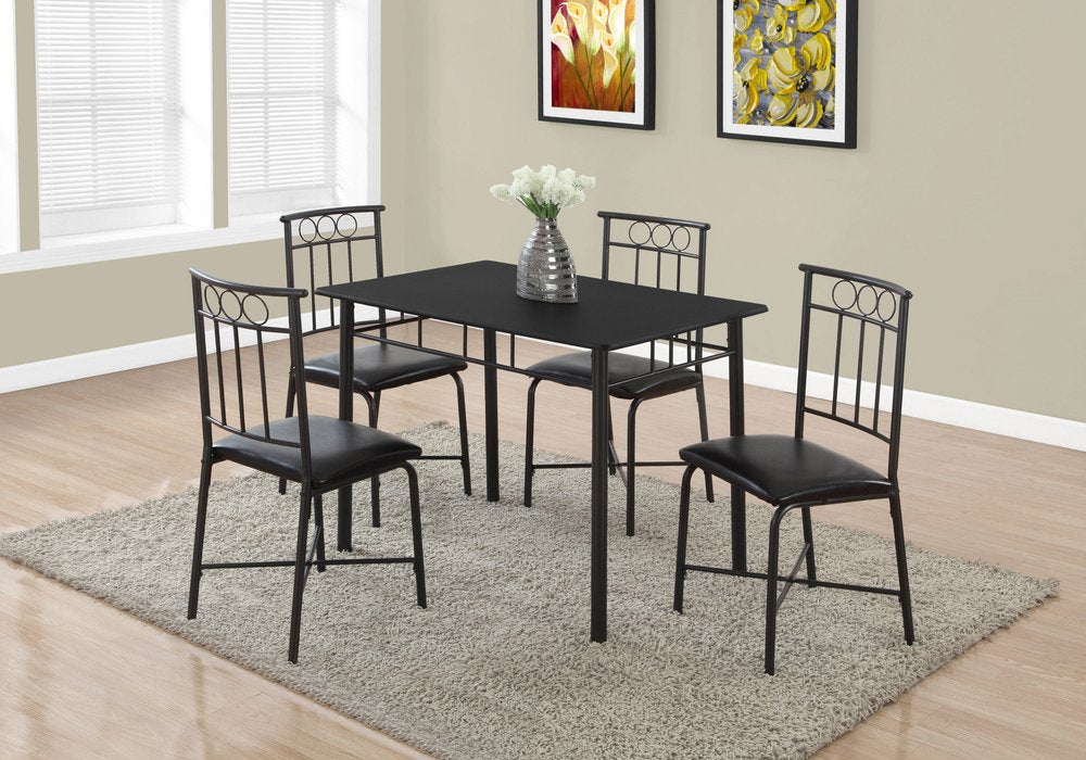 61.5" X 73.5" X 101" Black Metal Foam Polyurethane Leather Look Polyes 5Pcs Dining Set