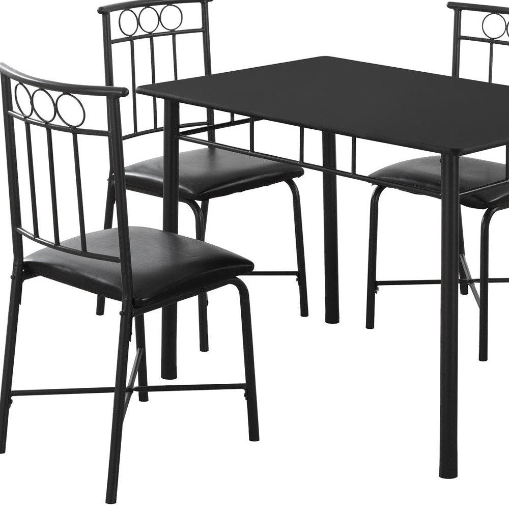 61.5" X 73.5" X 101" Black Metal Foam Polyurethane Leather Look Polyes 5Pcs Dining Set