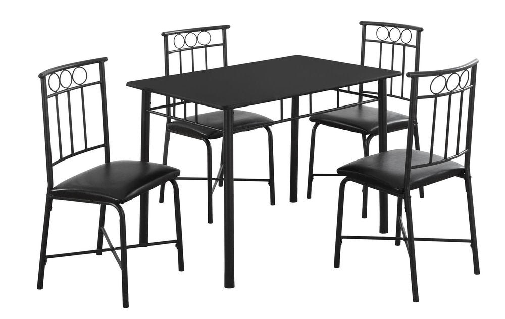 61.5" X 73.5" X 101" Black Metal Foam Polyurethane Leather Look Polyes 5Pcs Dining Set