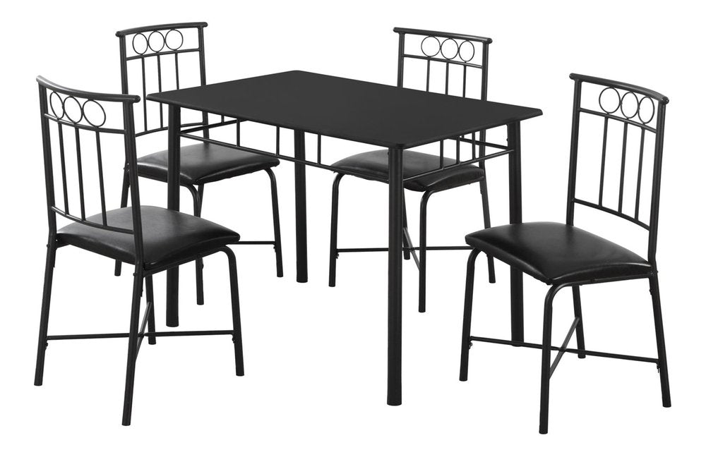 61.5" X 73.5" X 101" Black Metal Foam Polyurethane Leather Look Polyes 5Pcs Dining Set
