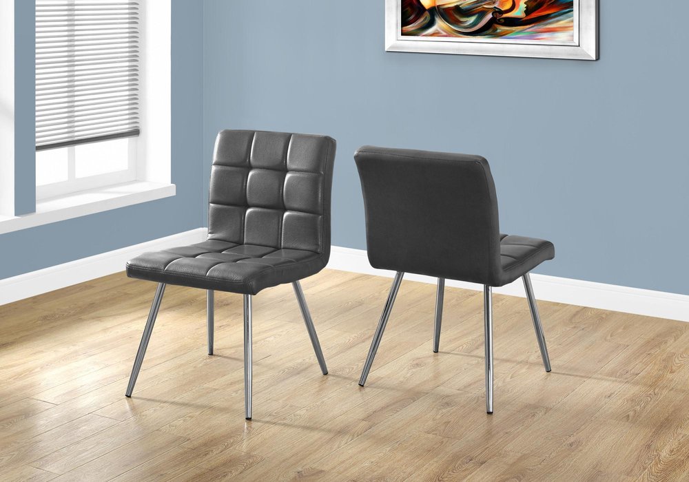 Set of Two Tufted White And Silver Upholstered Faux Leather Dining Side Chairs