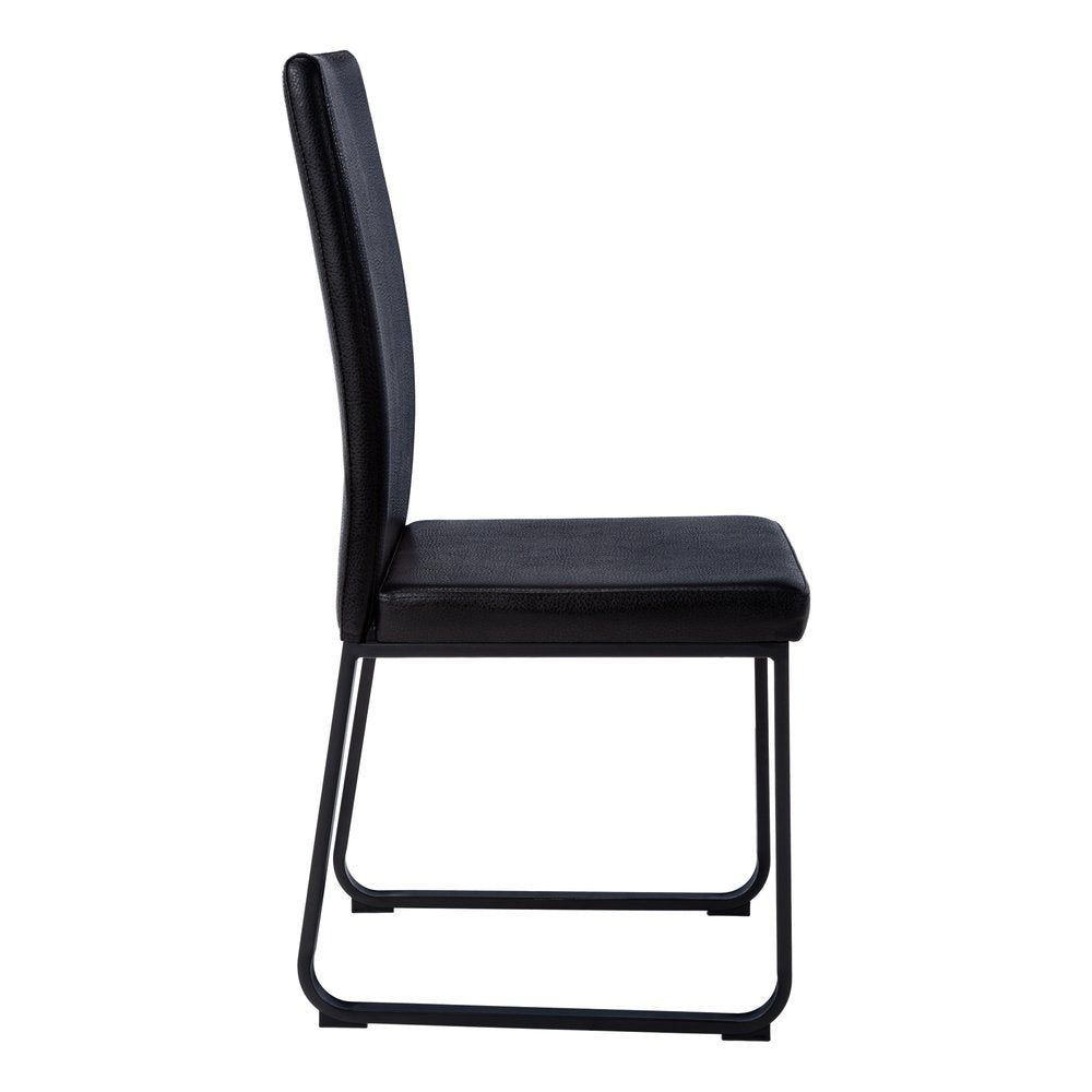 Set of Two Black Upholstered Faux Leather Dining Side Chairs