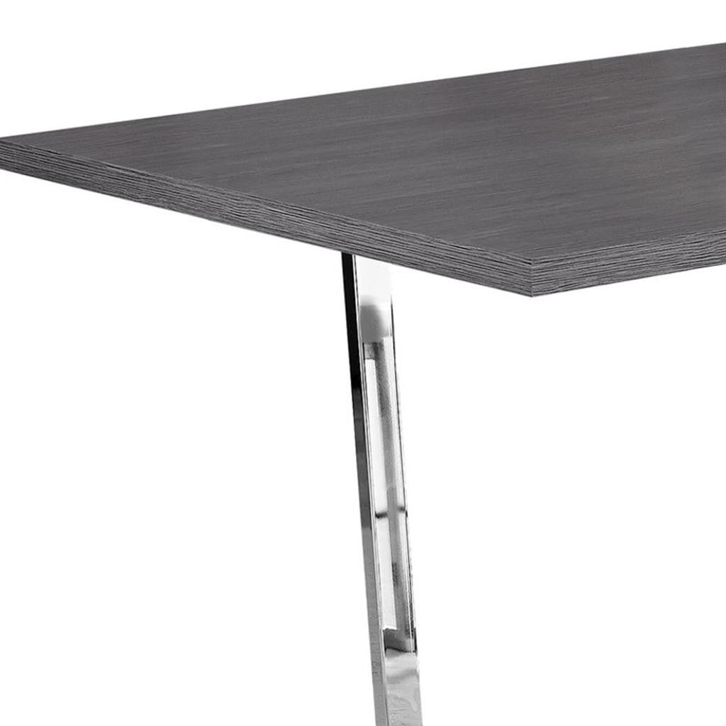 59" Dark Gray And Silver Wood Sled Base Dining Table