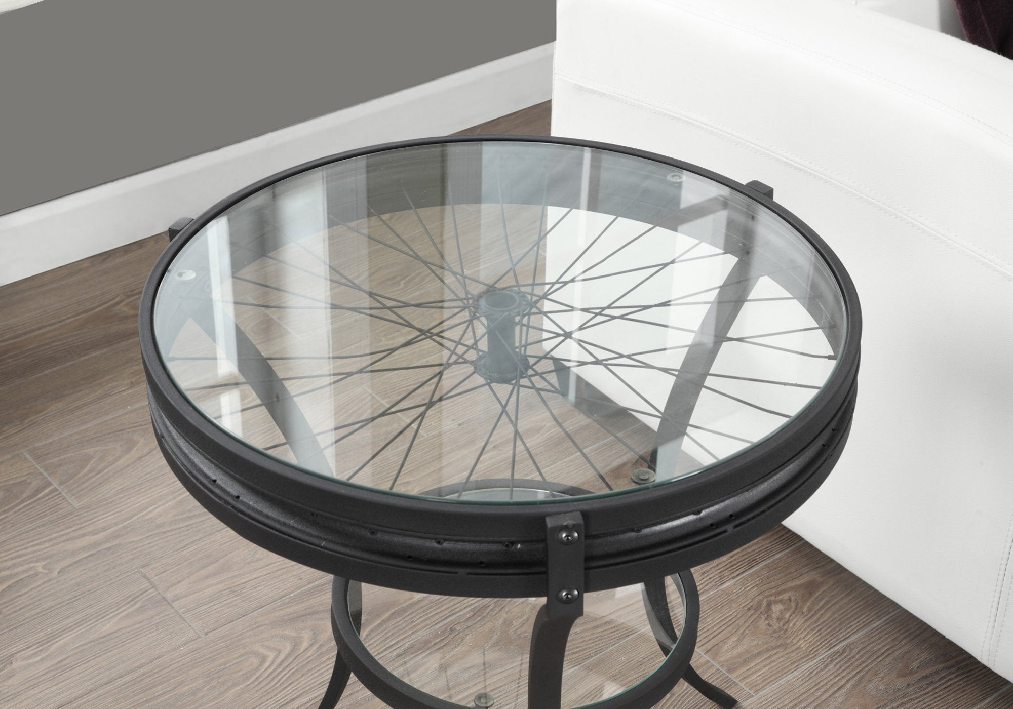 24" Black And Clear Glass Round End Table With Shelf