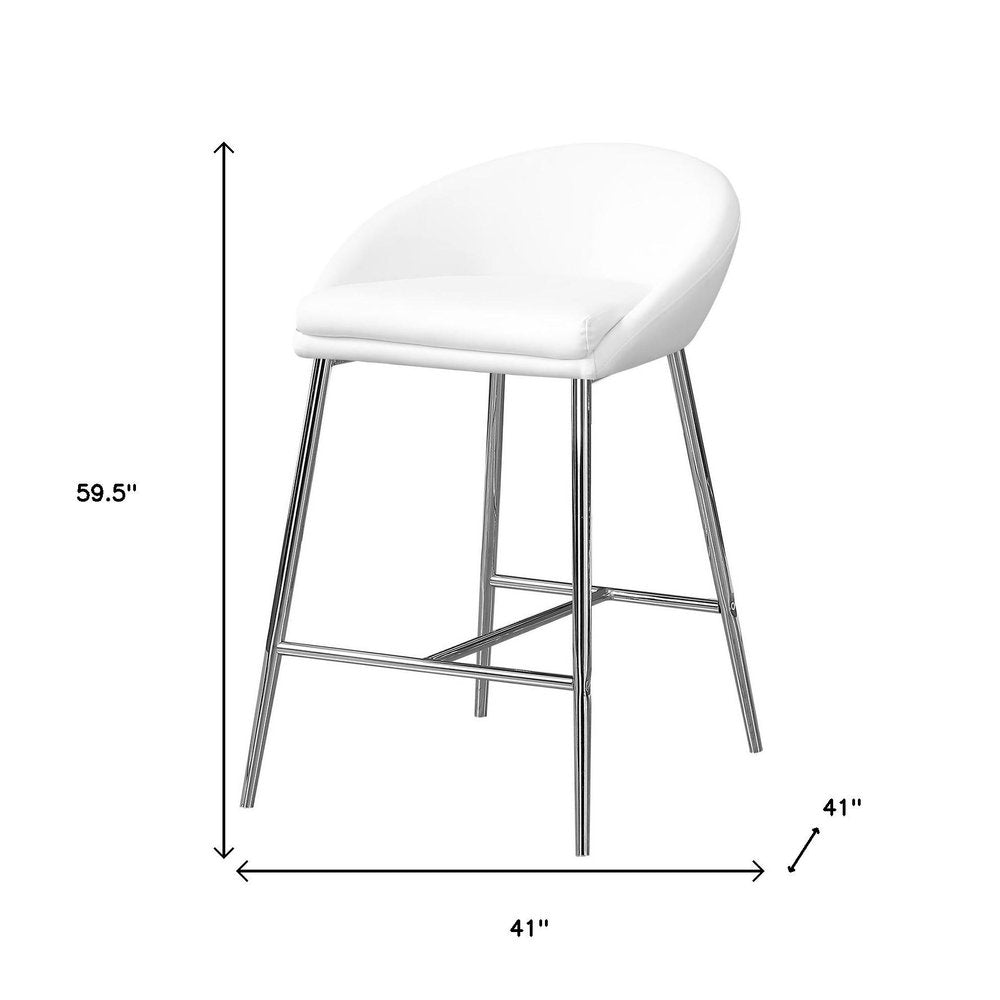 Set of Two 24" White and Silver Metal Low Back Bar Chairs