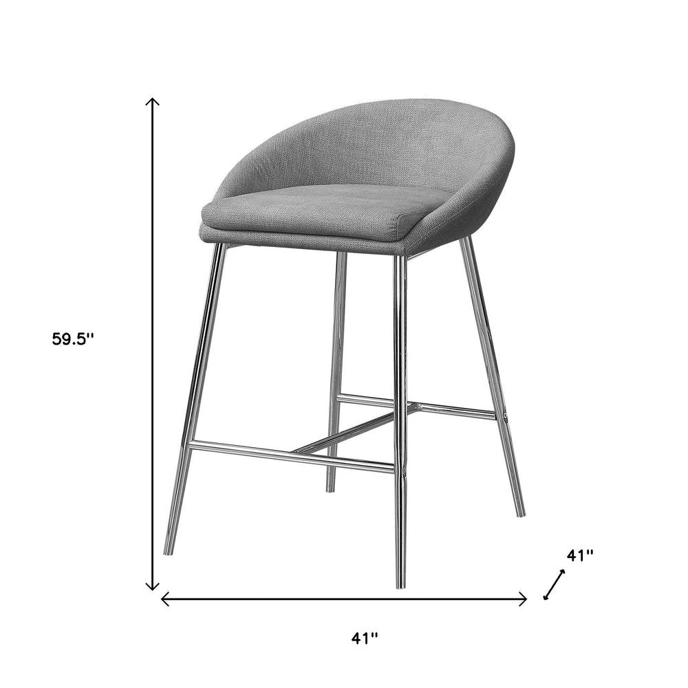 Set of Two 24" Gray And Silver Fabric And Metal Low Back Bar Chairs
