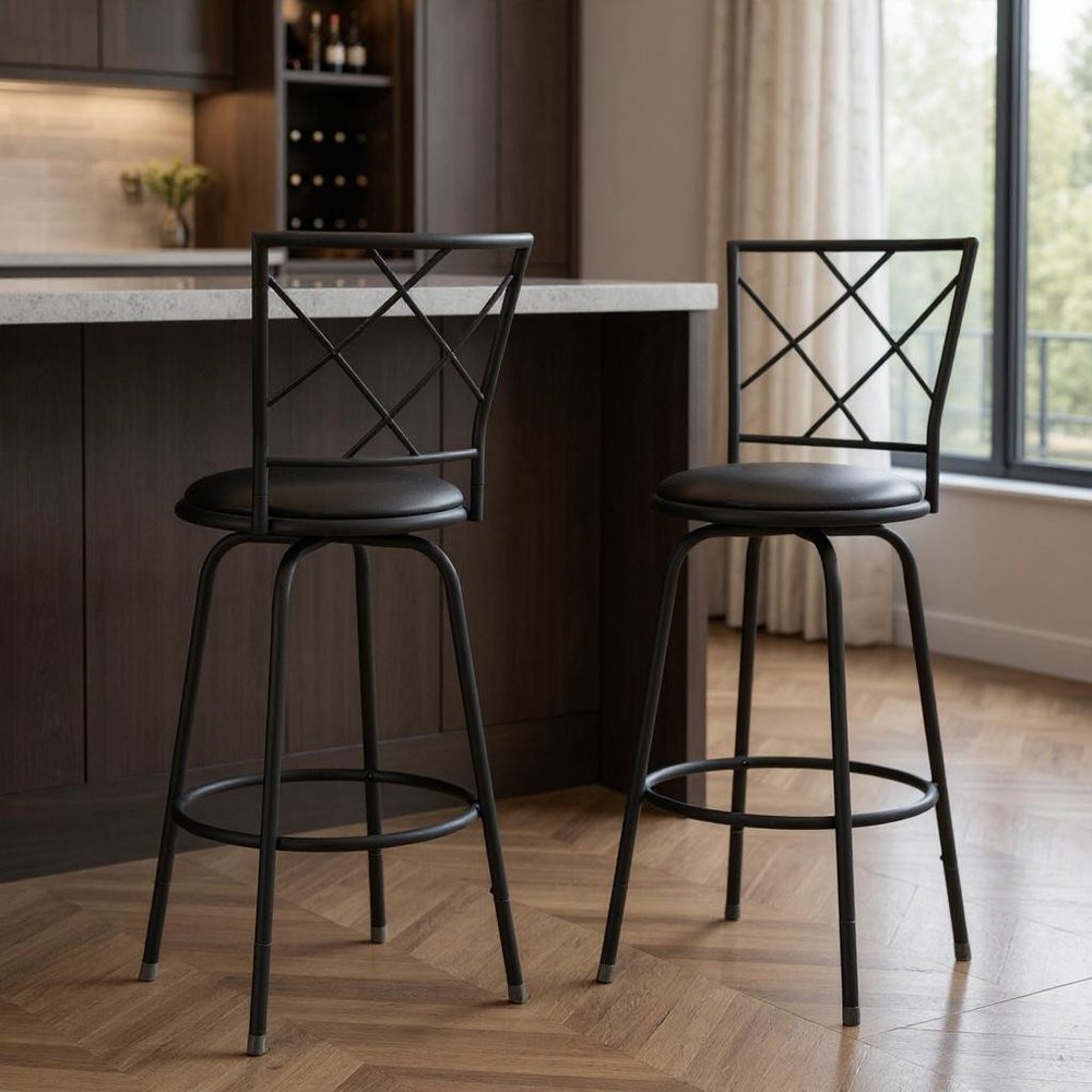 Set of Two 28" Black Metal Bar Chairs