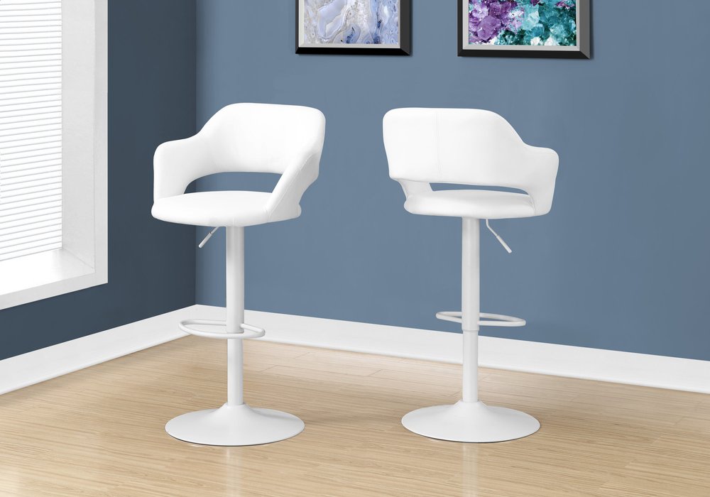 White Faux Leather And Metal Low Back Bar Height Bar Chair