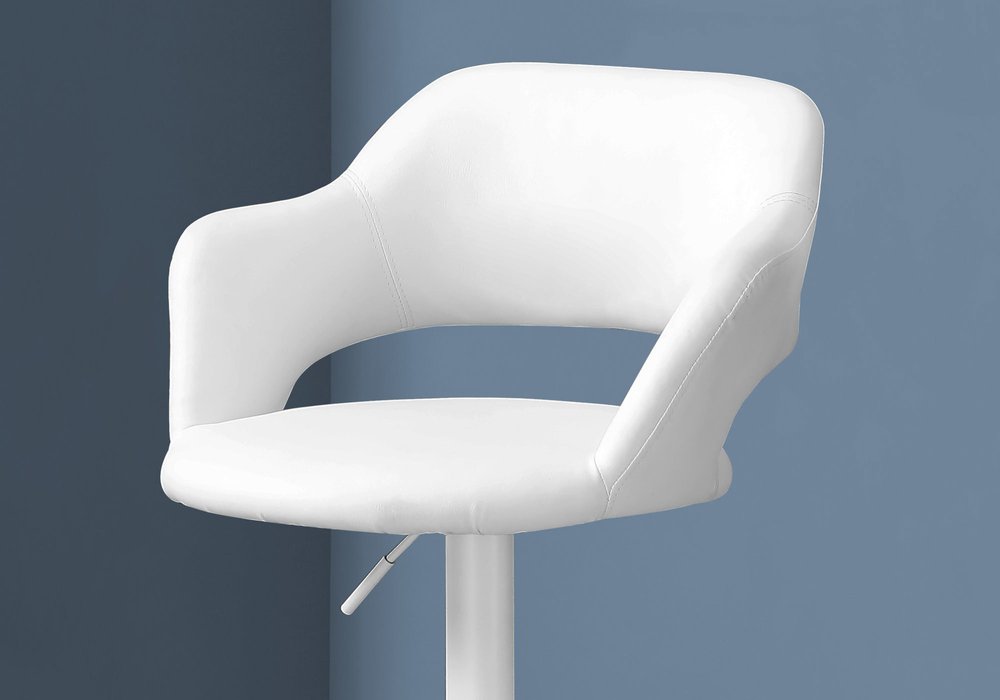 White Faux Leather And Metal Low Back Bar Height Bar Chair