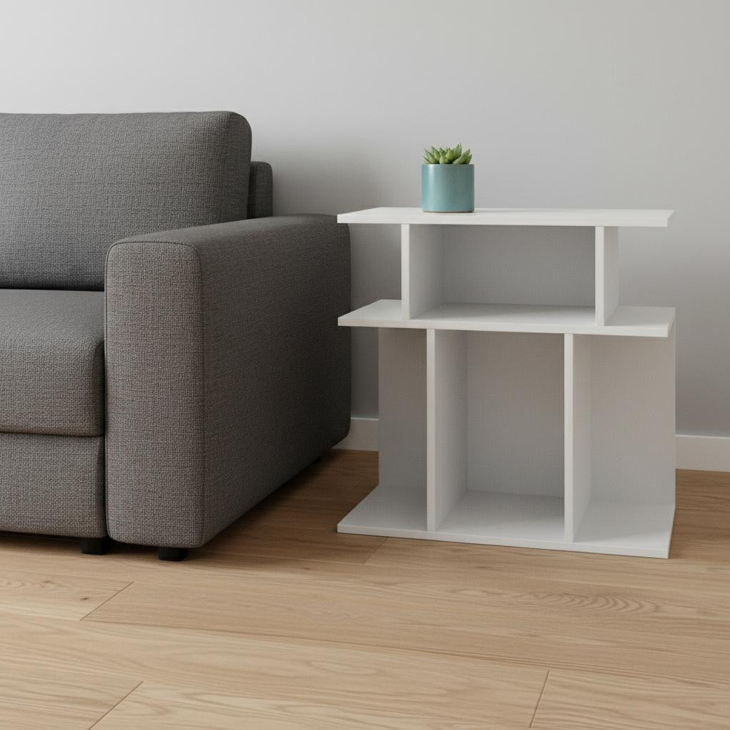 24" White Wood End Table With Six Open Shelves