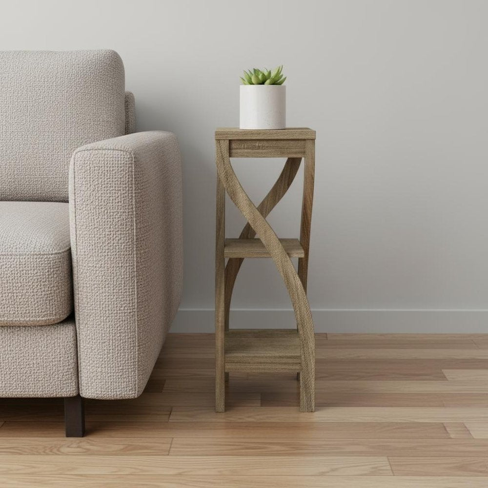 32" Deep Taupe Wood Square End Table With Two Shelves