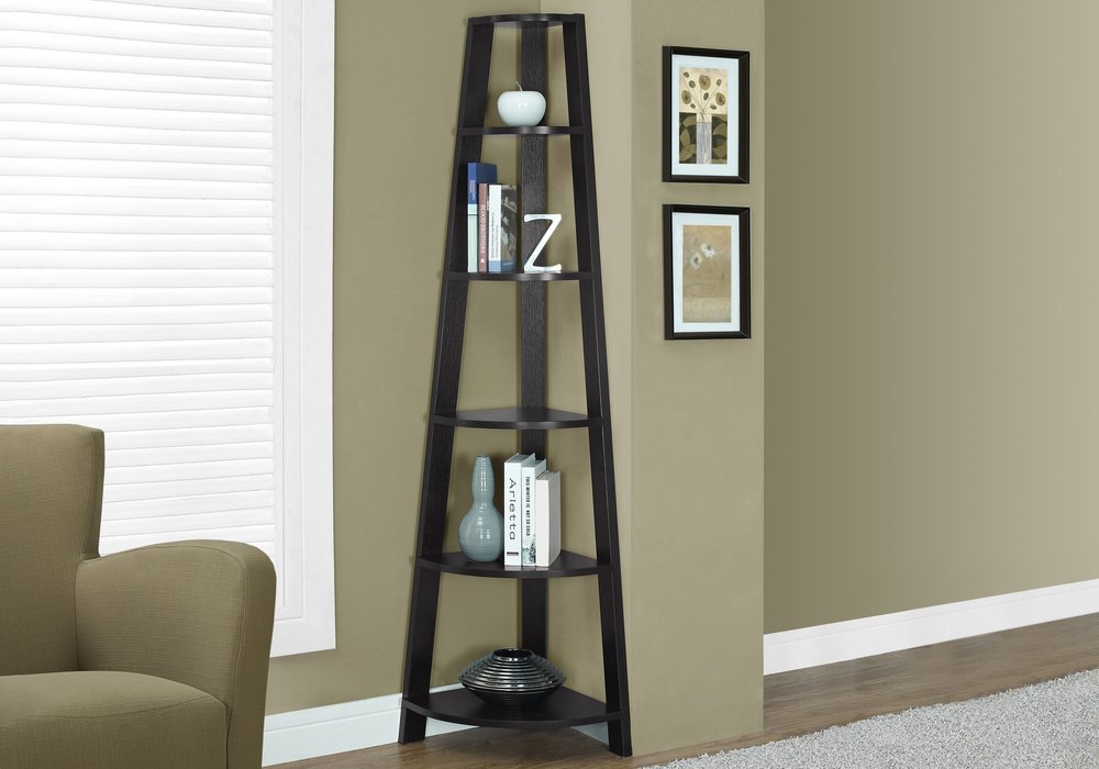 71" White Wood Five Tier Corner Bookcase