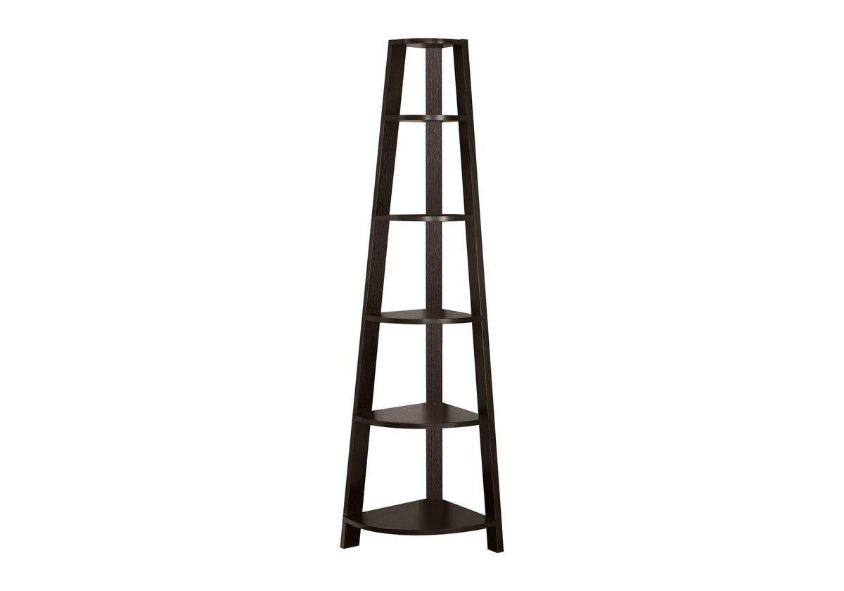 71" Espresso Wood Five Tier Corner Bookcase