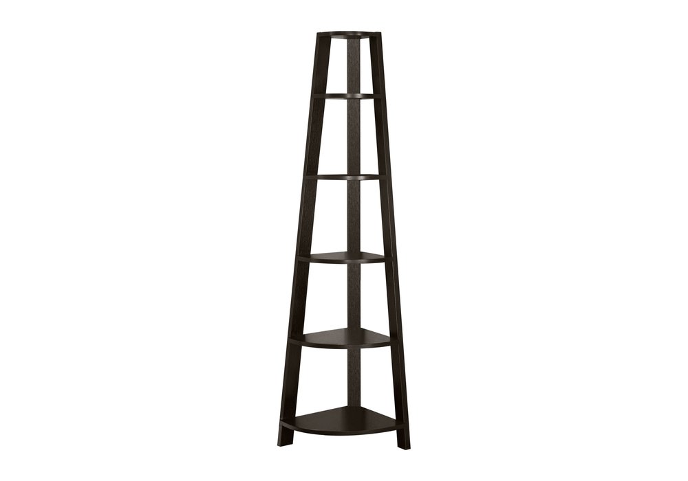 71" White Wood Five Tier Corner Bookcase