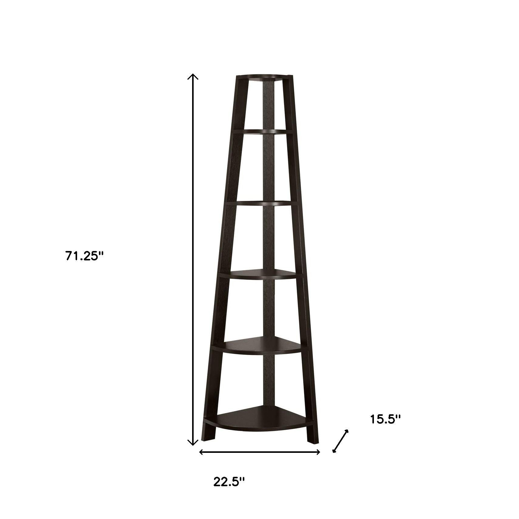 71" Gray Wood Five Tier Corner Bookcase