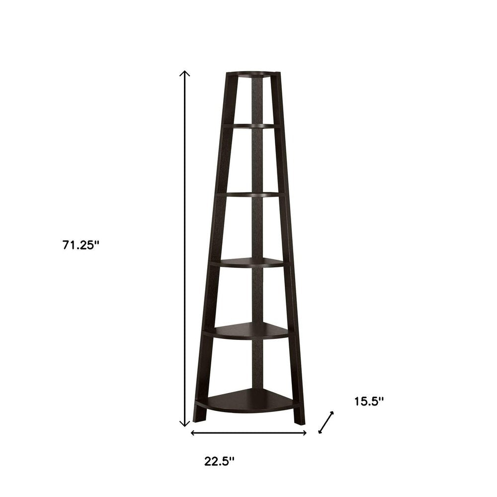 71" White Wood Five Tier Corner Bookcase