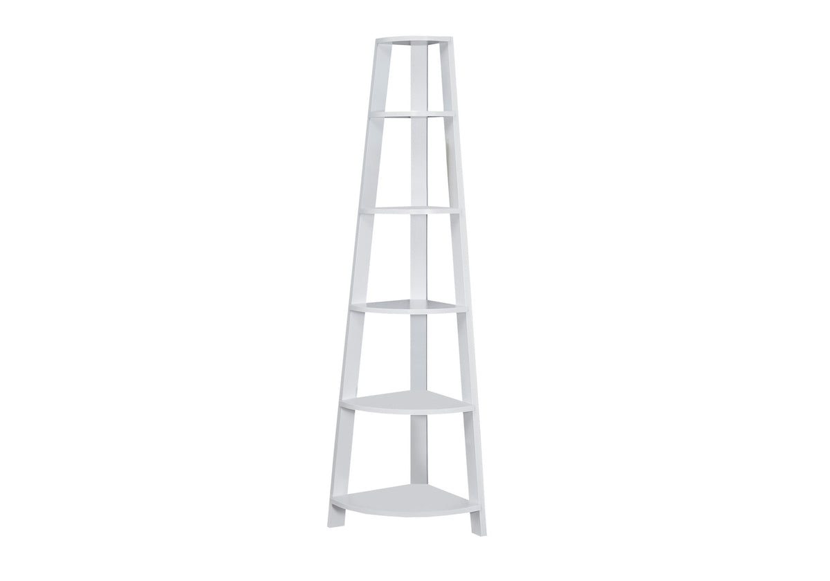 71" White Wood Five Tier Corner Bookcase