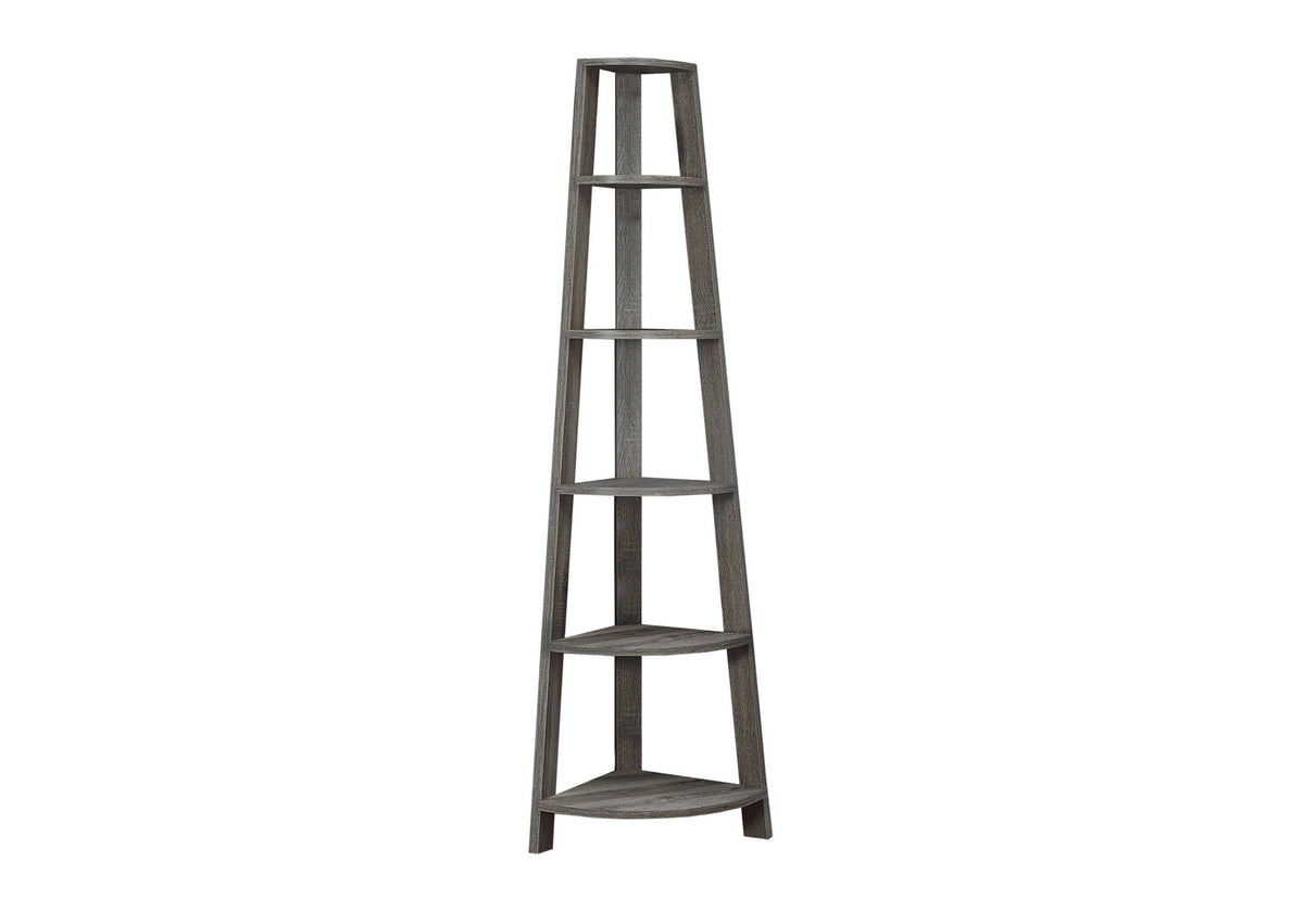 71" Taupe Wood Five Tier Corner Bookcase