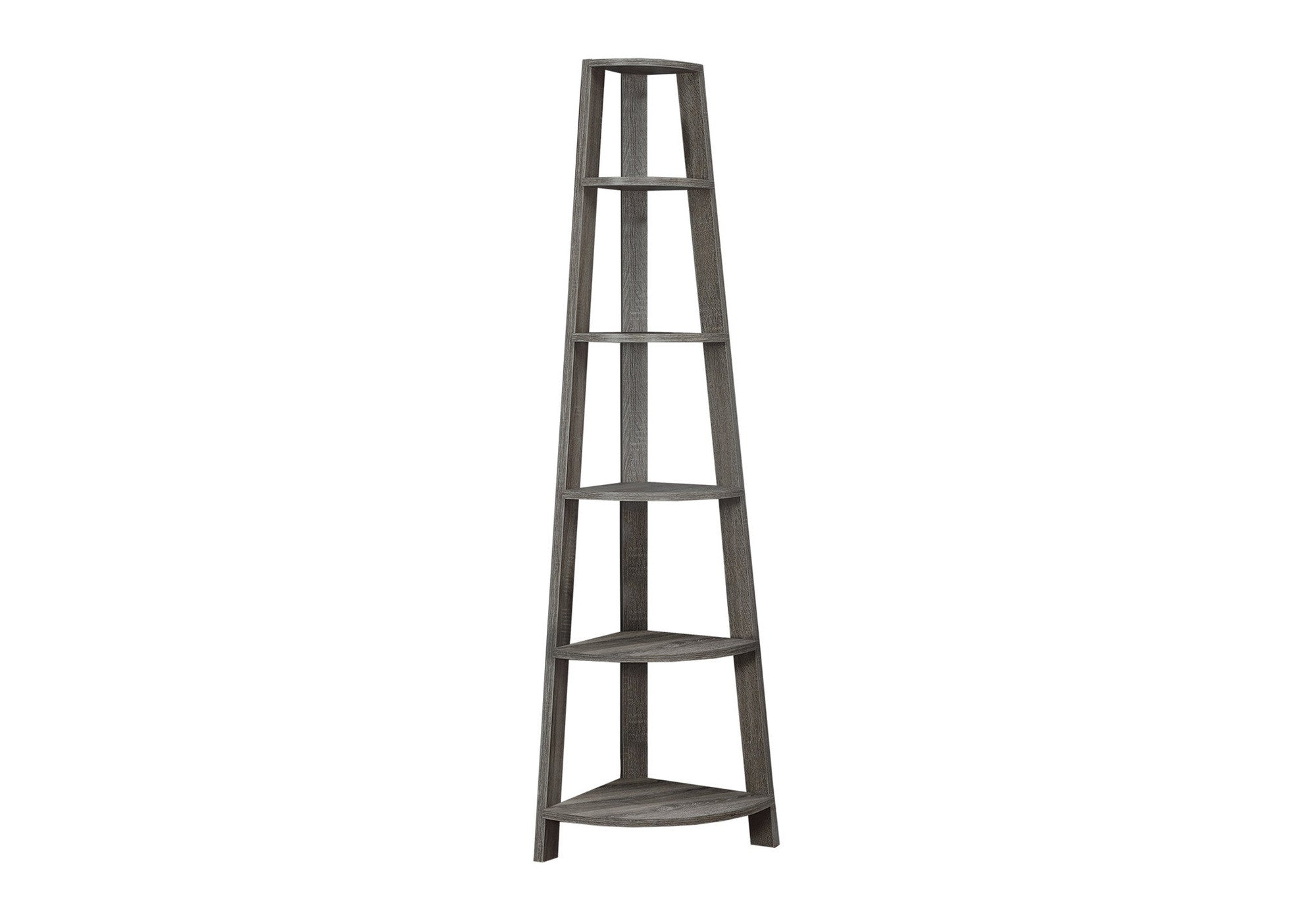 71" Taupe Wood Five Tier Corner Bookcase