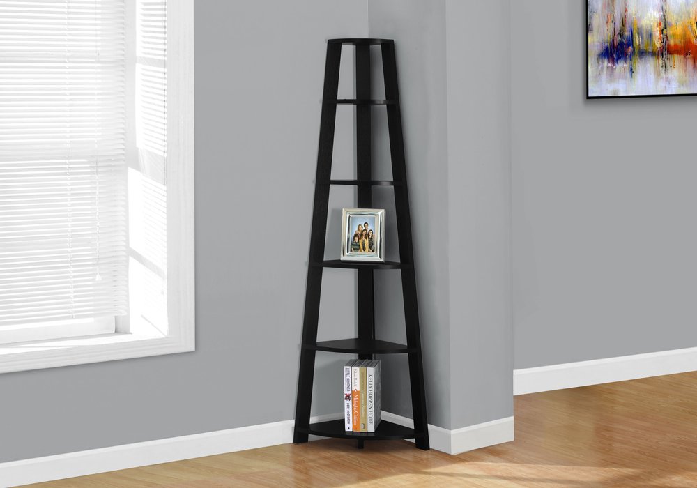 71" Gray Wood Five Tier Corner Bookcase