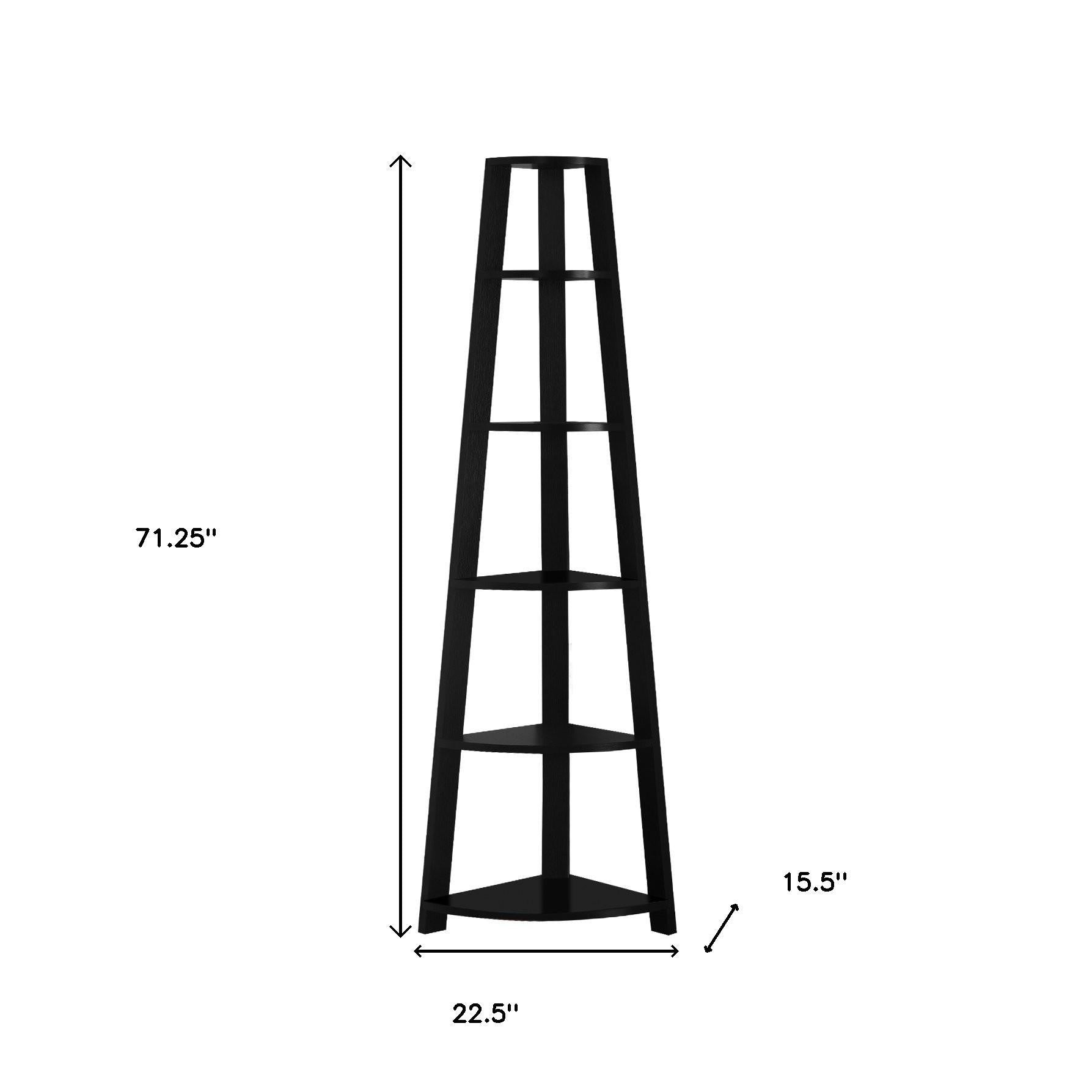71" Gray Wood Five Tier Corner Bookcase