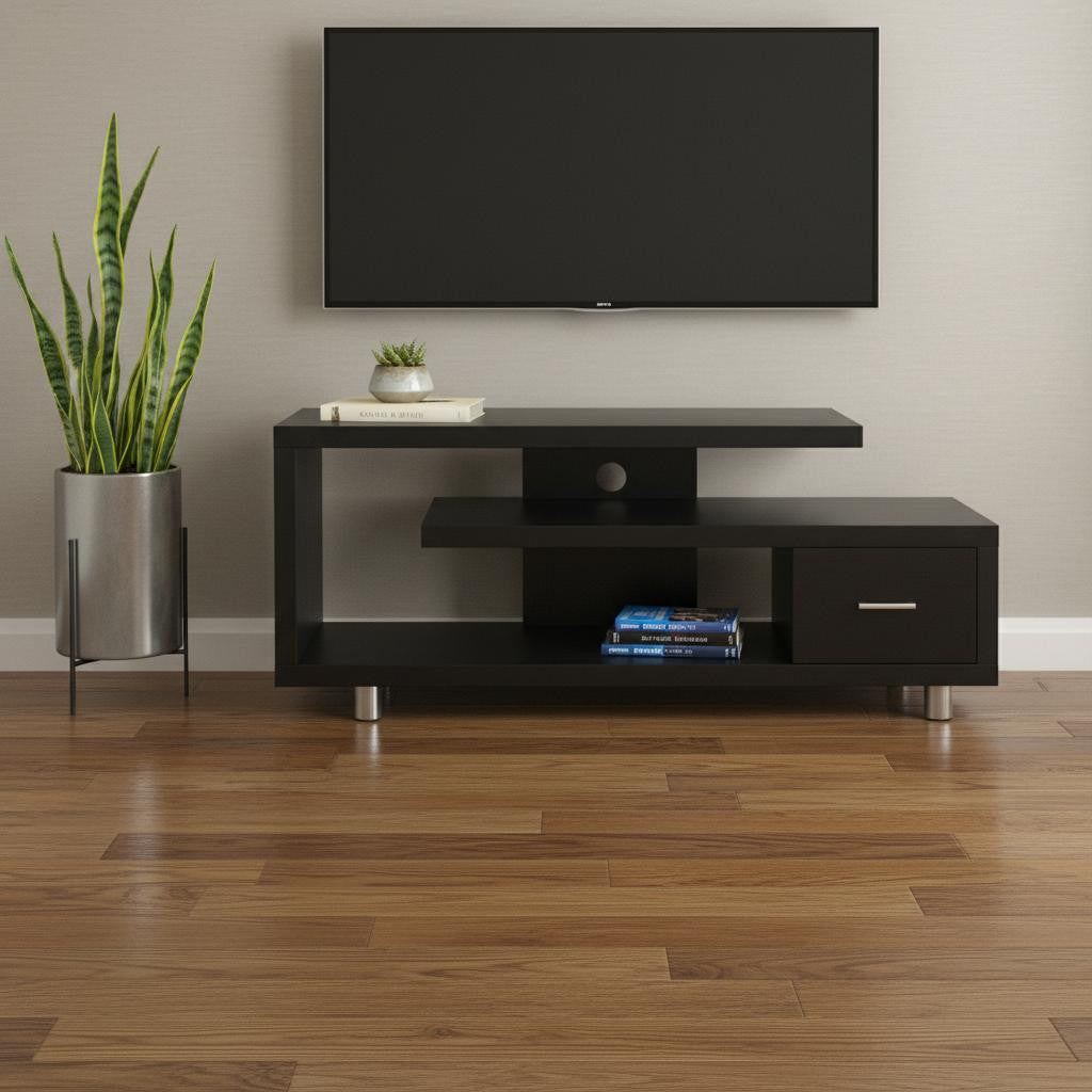 60" Dark Brown Cabinet Enclosed Storage TV Stand