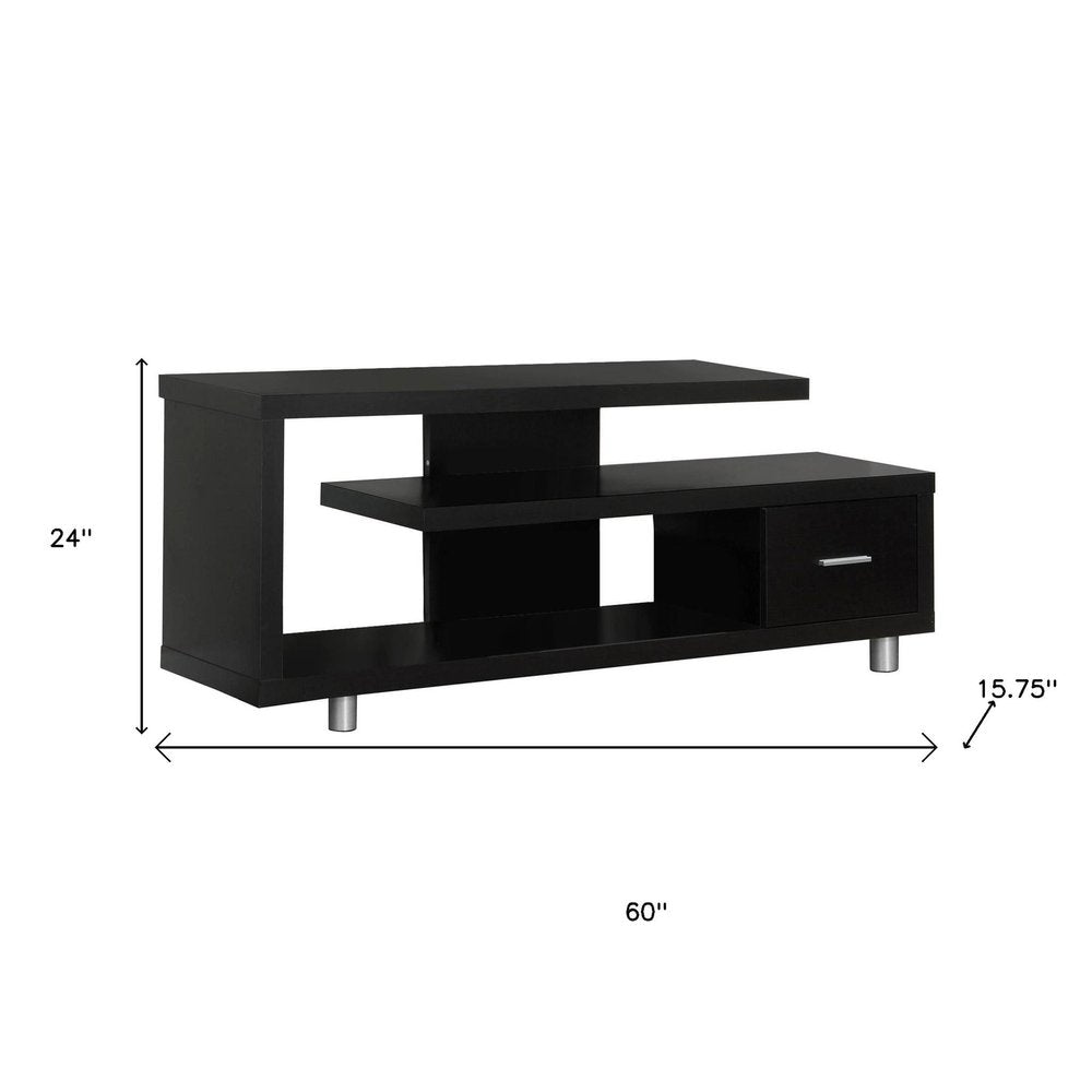 60" Dark Brown Cabinet Enclosed Storage TV Stand