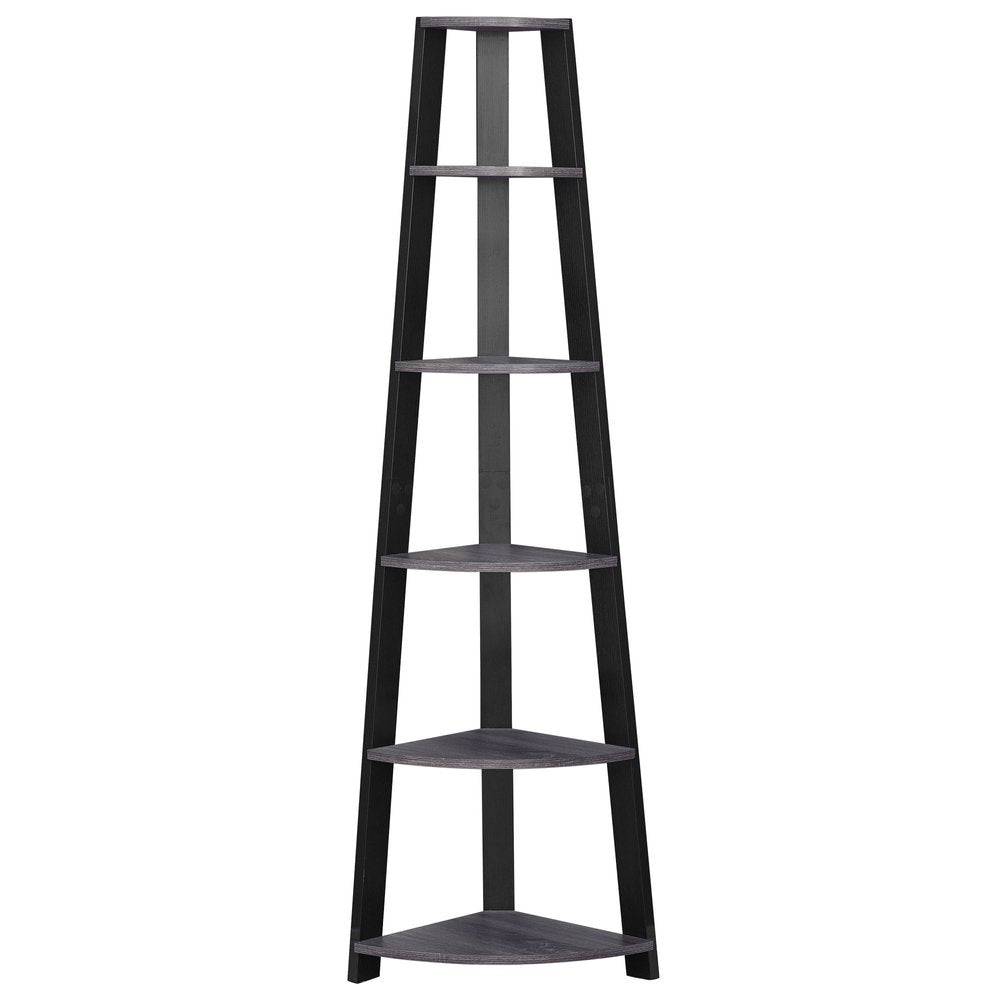 71" Gray Wood Five Tier Corner Bookcase