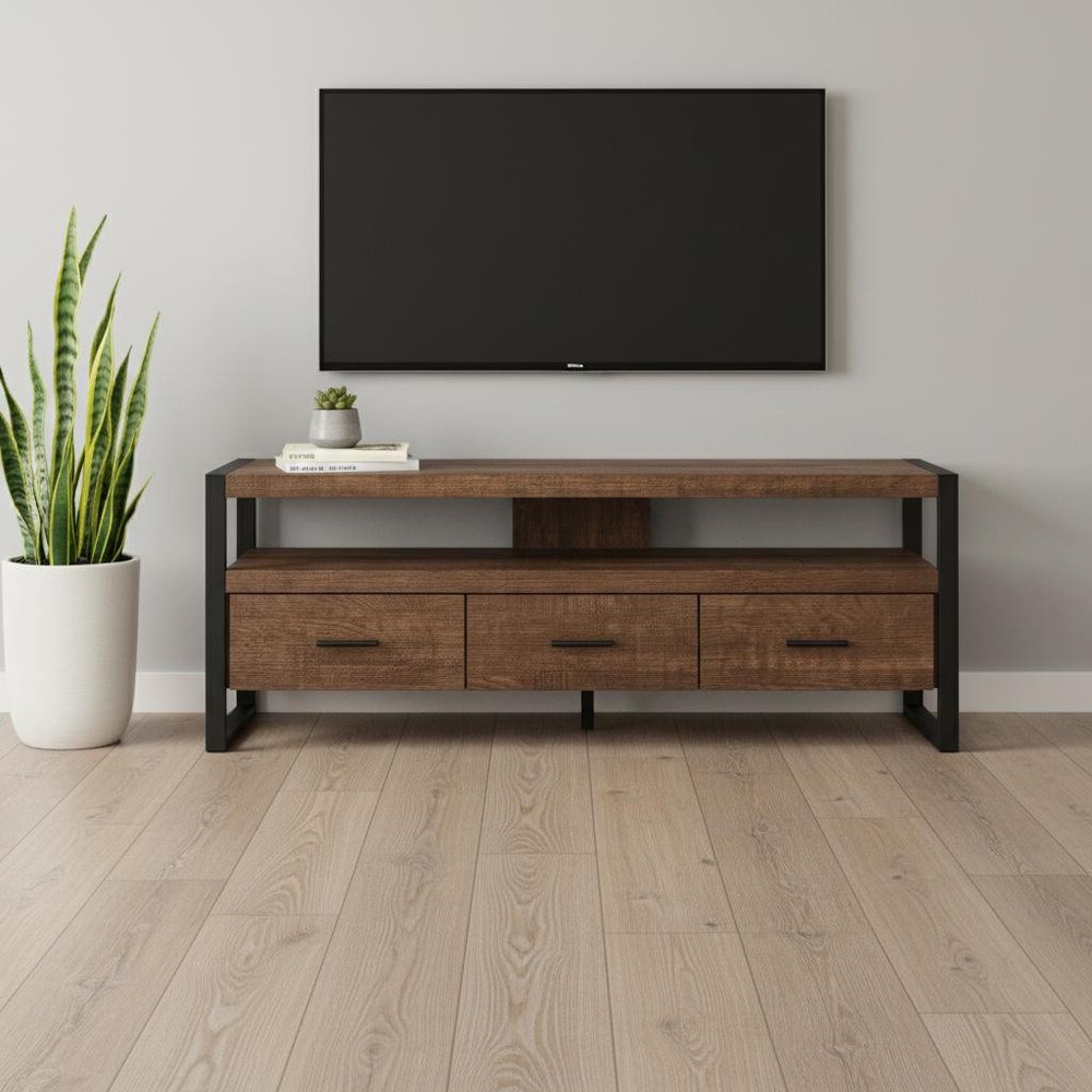 59" Black and Gray Cabinet Enclosed Storage TV Stand