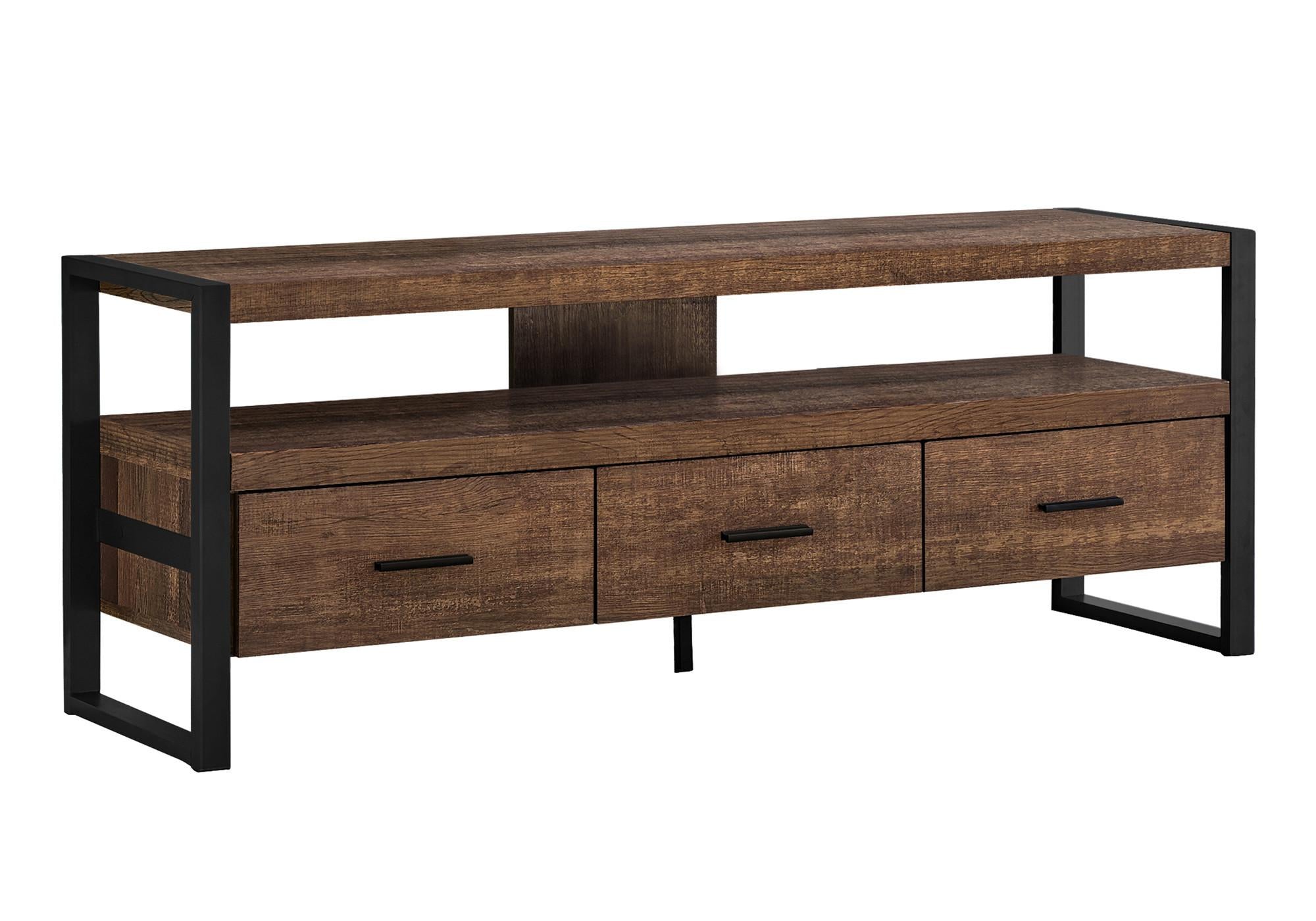 59" Brown and Black Cabinet Enclosed Storage TV Stand