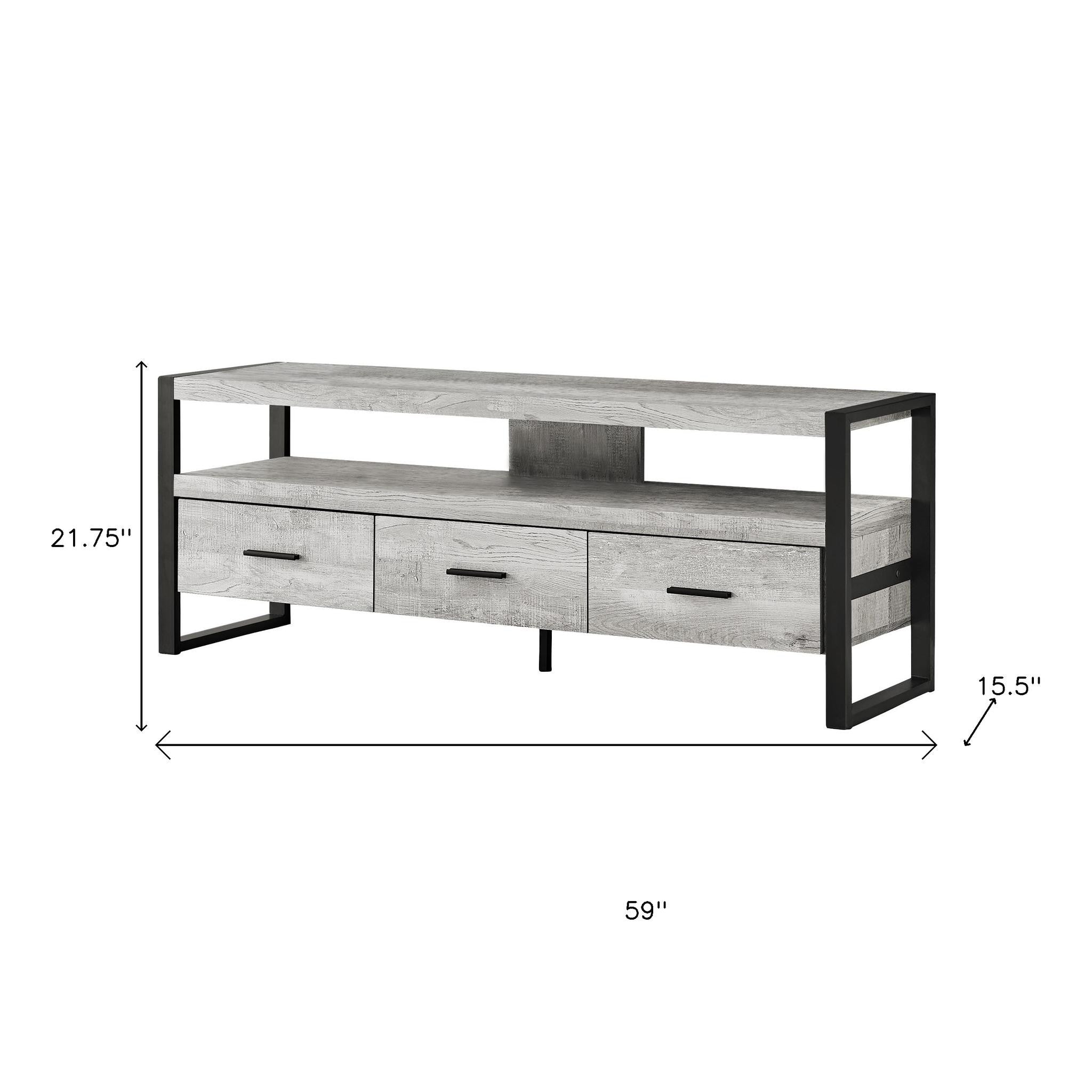59" Black and Gray Cabinet Enclosed Storage TV Stand