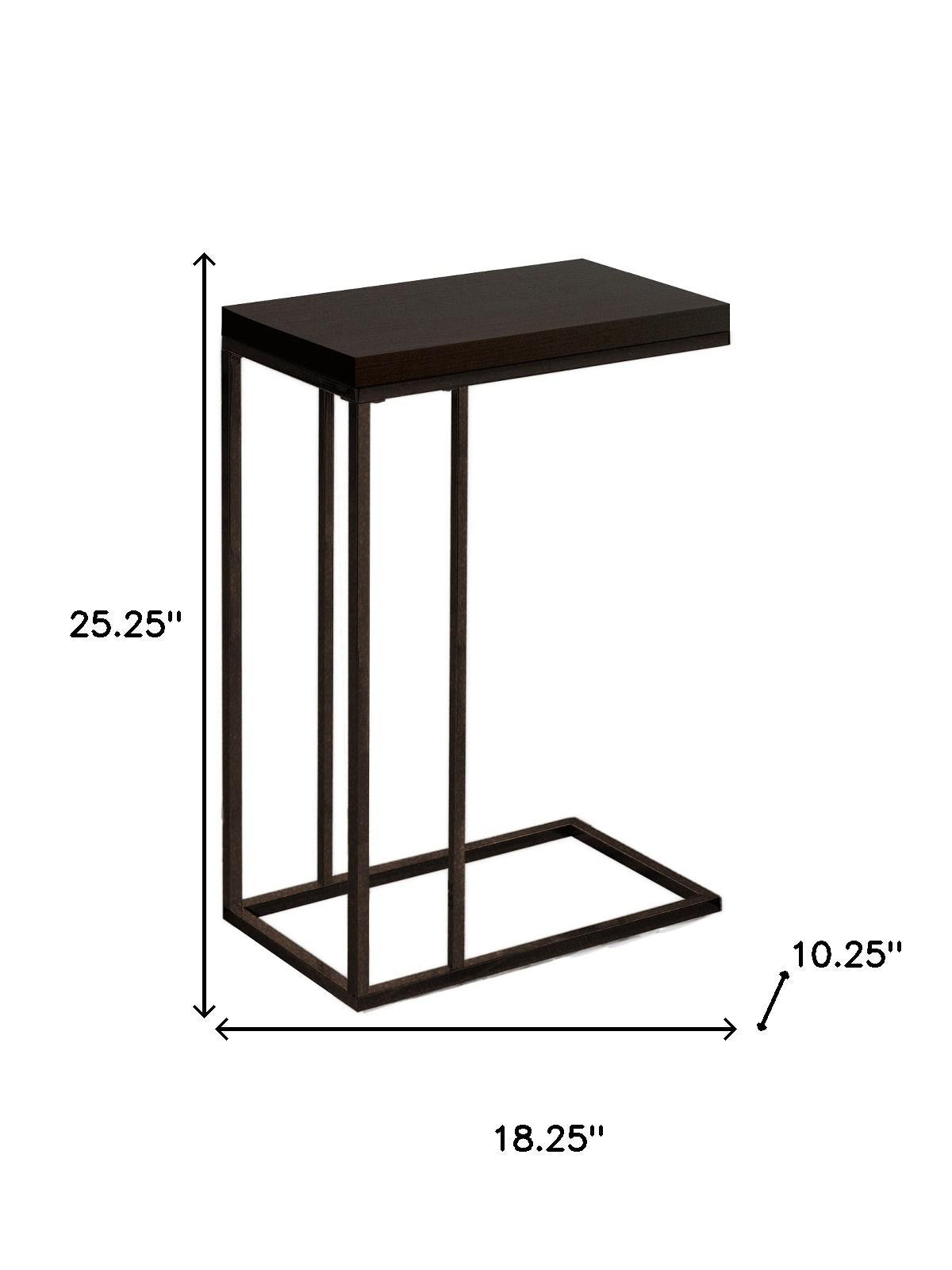 18.25" X 10.25" X 25.25" Cappuccino Particle Board Metal Accent Table
