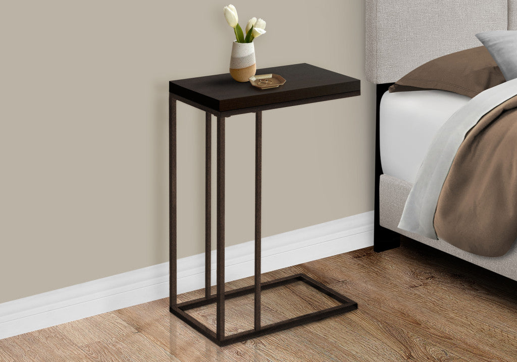 18.25" X 10.25" X 25.25" Cappuccino Particle Board Metal Accent Table