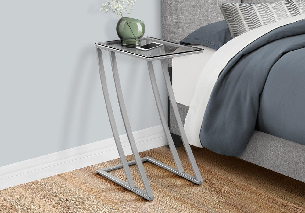 15.75" X 12" X 24" Black Clear Metal Tempered Glass Accent Table