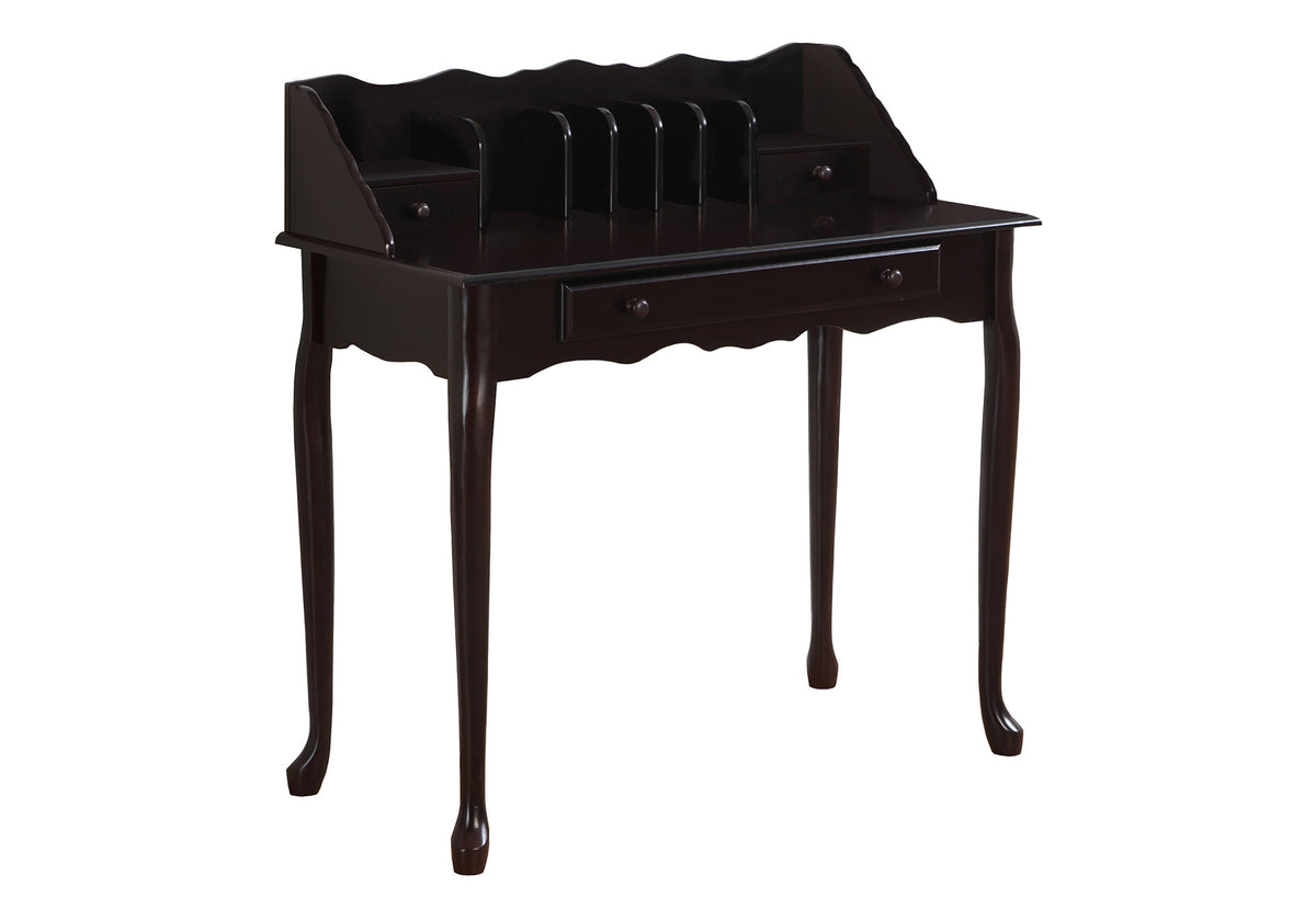 36" Dark Brown Solid Wood Computer Desk With Three Drawers