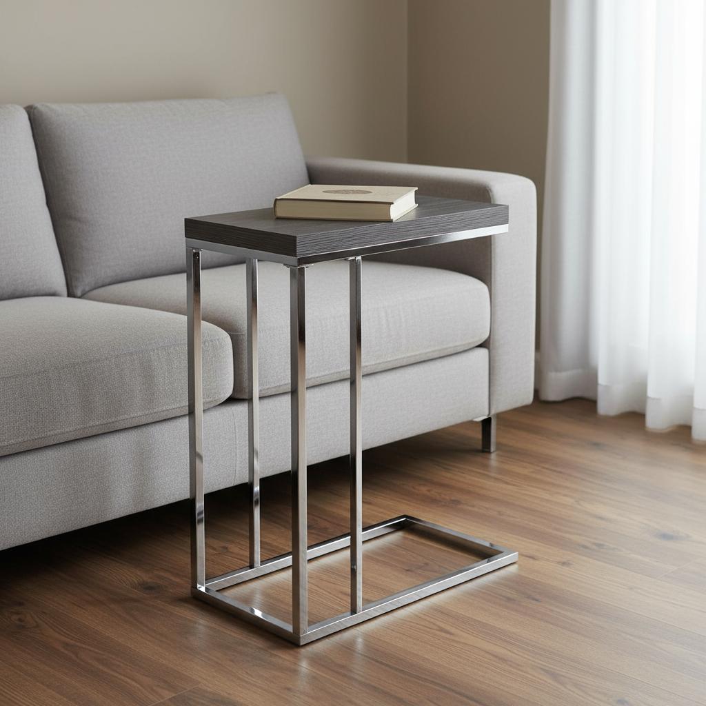 18.25" X 10.25" X 25.25" Grey Particle Board Metal Accent Table