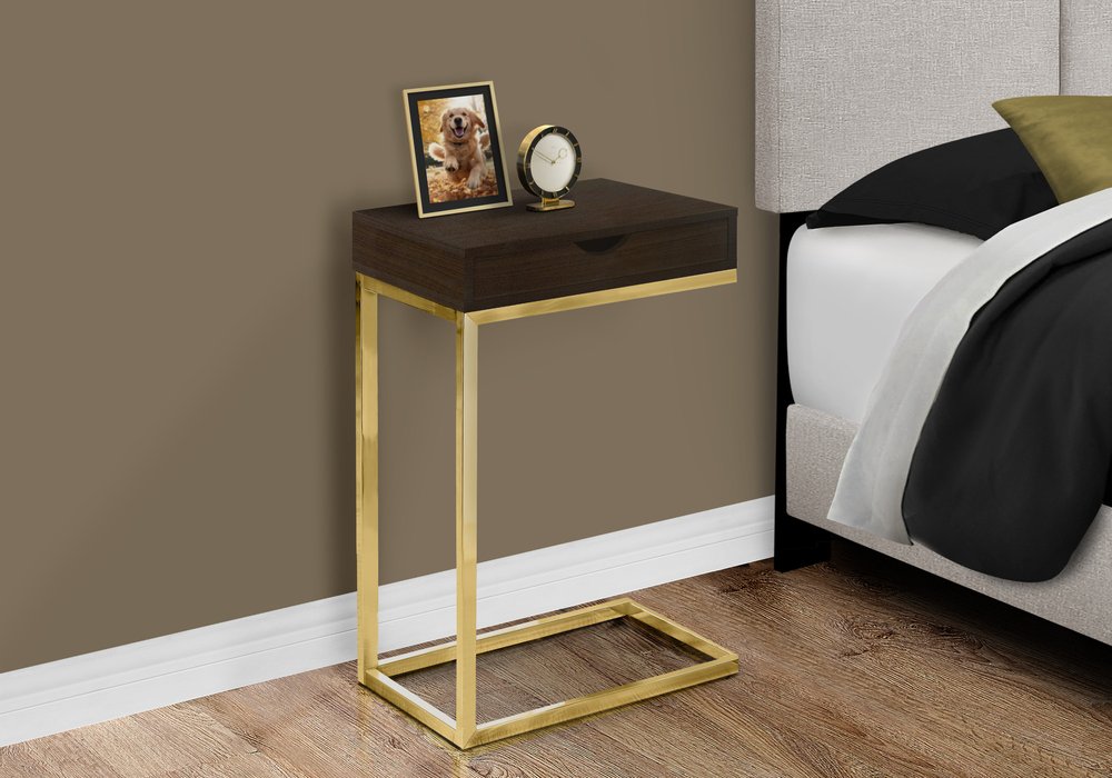 10.25" X 15.75" X 24.5" Grey Finish And Laminated Metal Accent Table