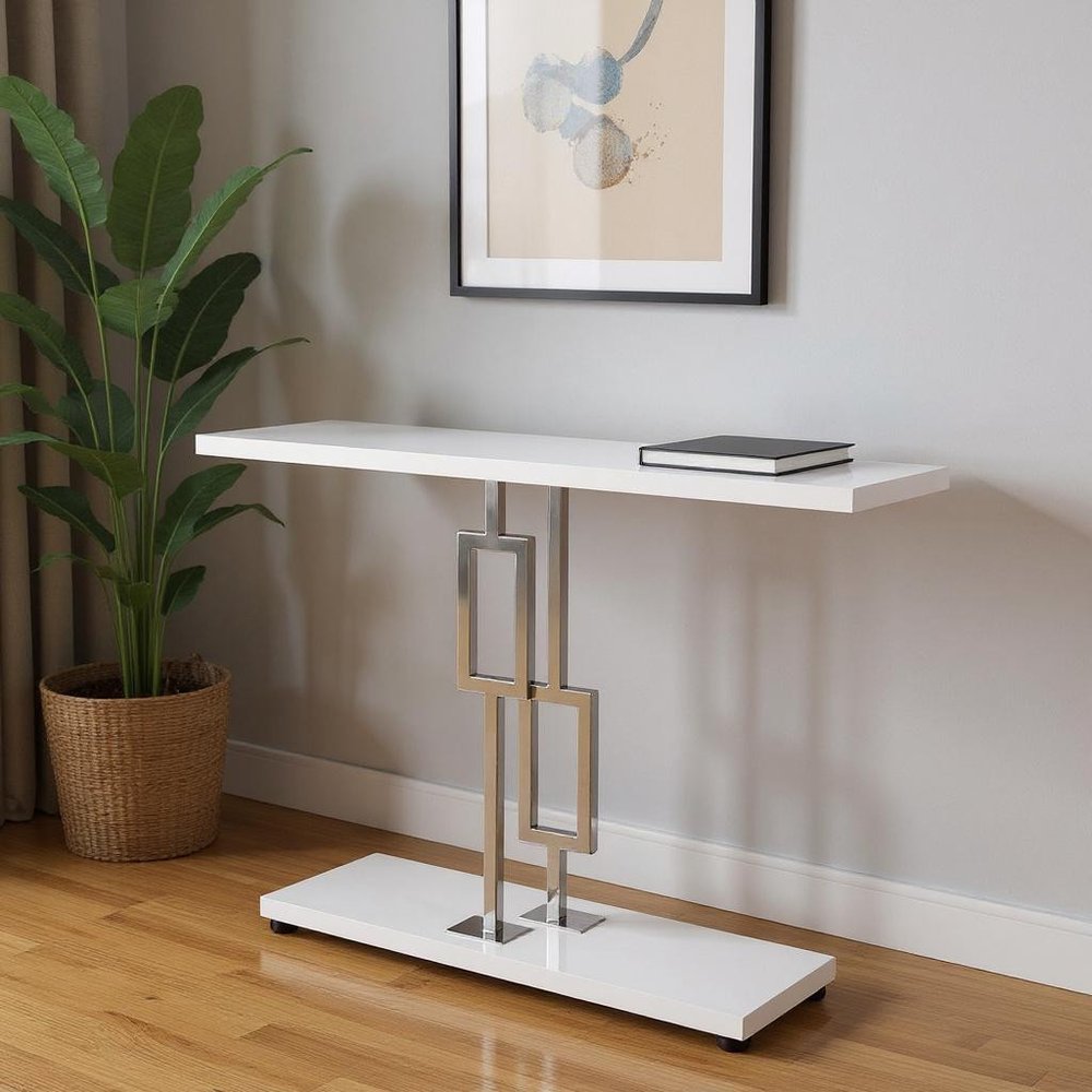 47" White Floor Shelf Console Table With Storage