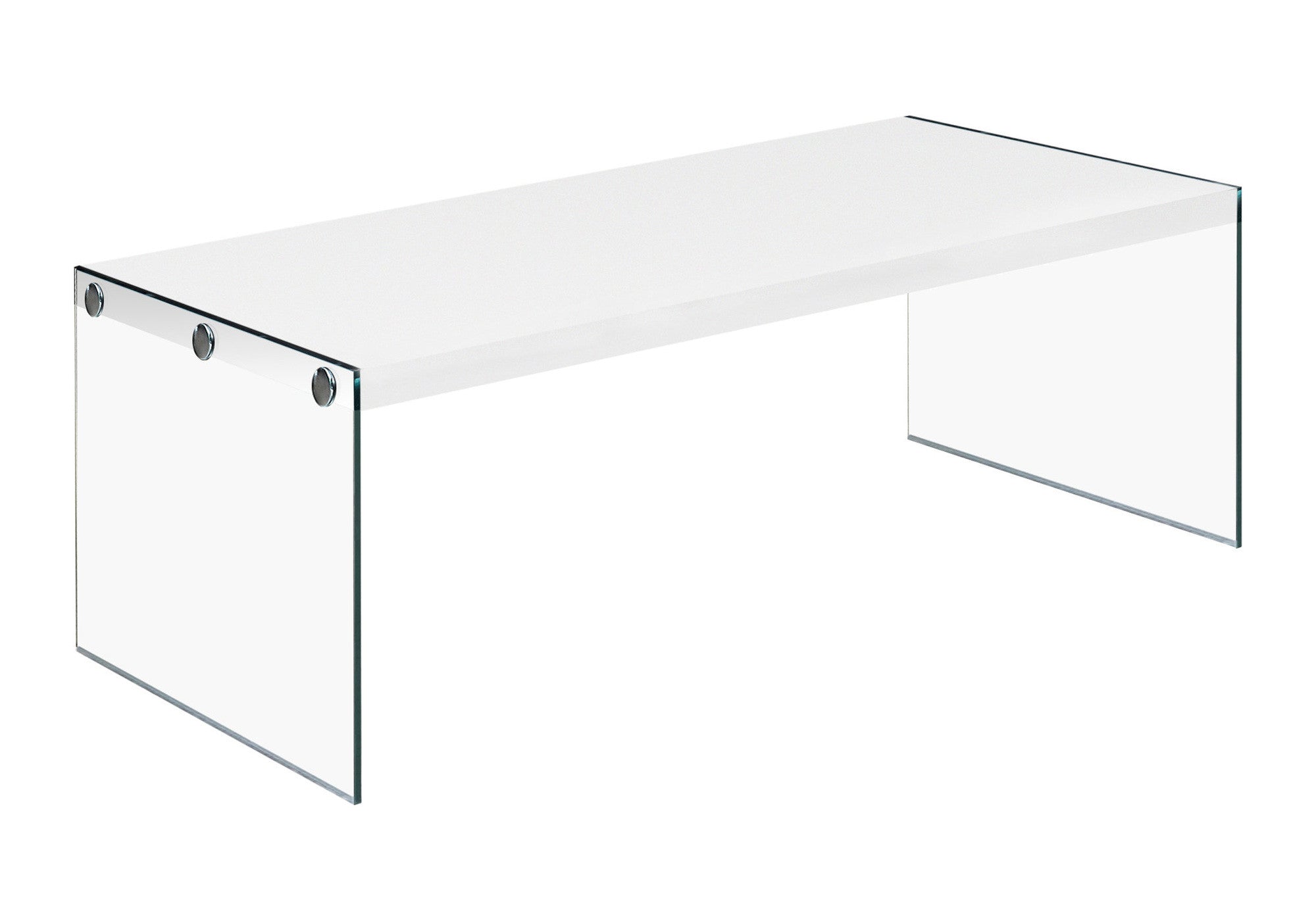 44" White And Clear Wood And Glass Coffee Table