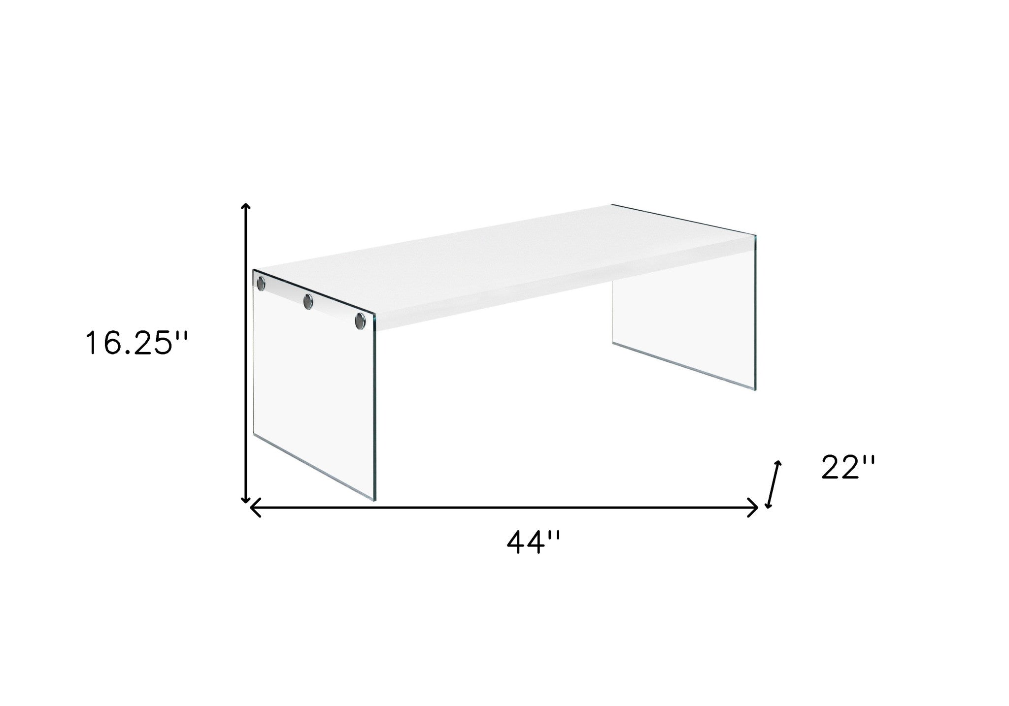 44" White And Clear Wood And Glass Coffee Table