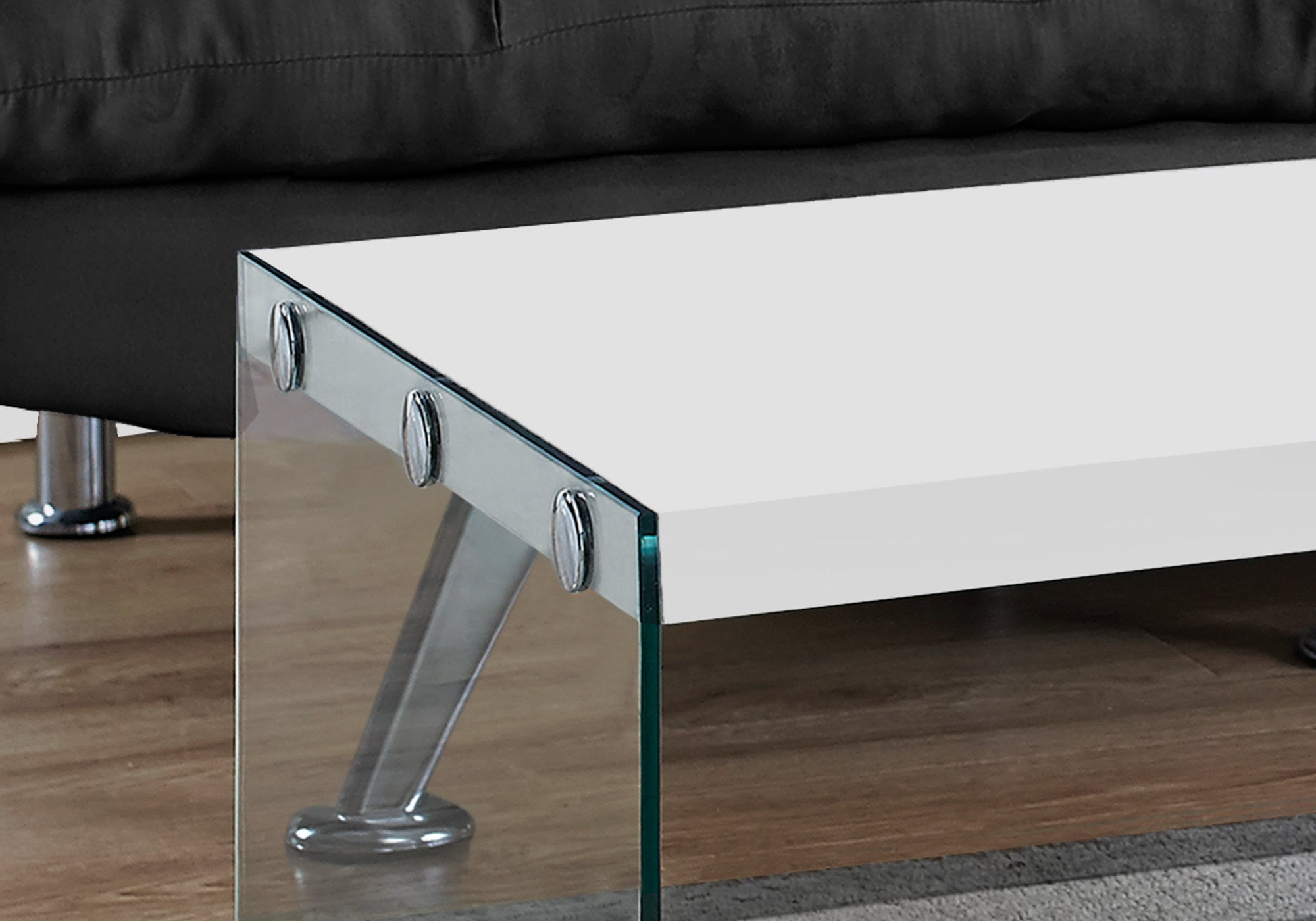 44" White And Clear Wood And Glass Coffee Table