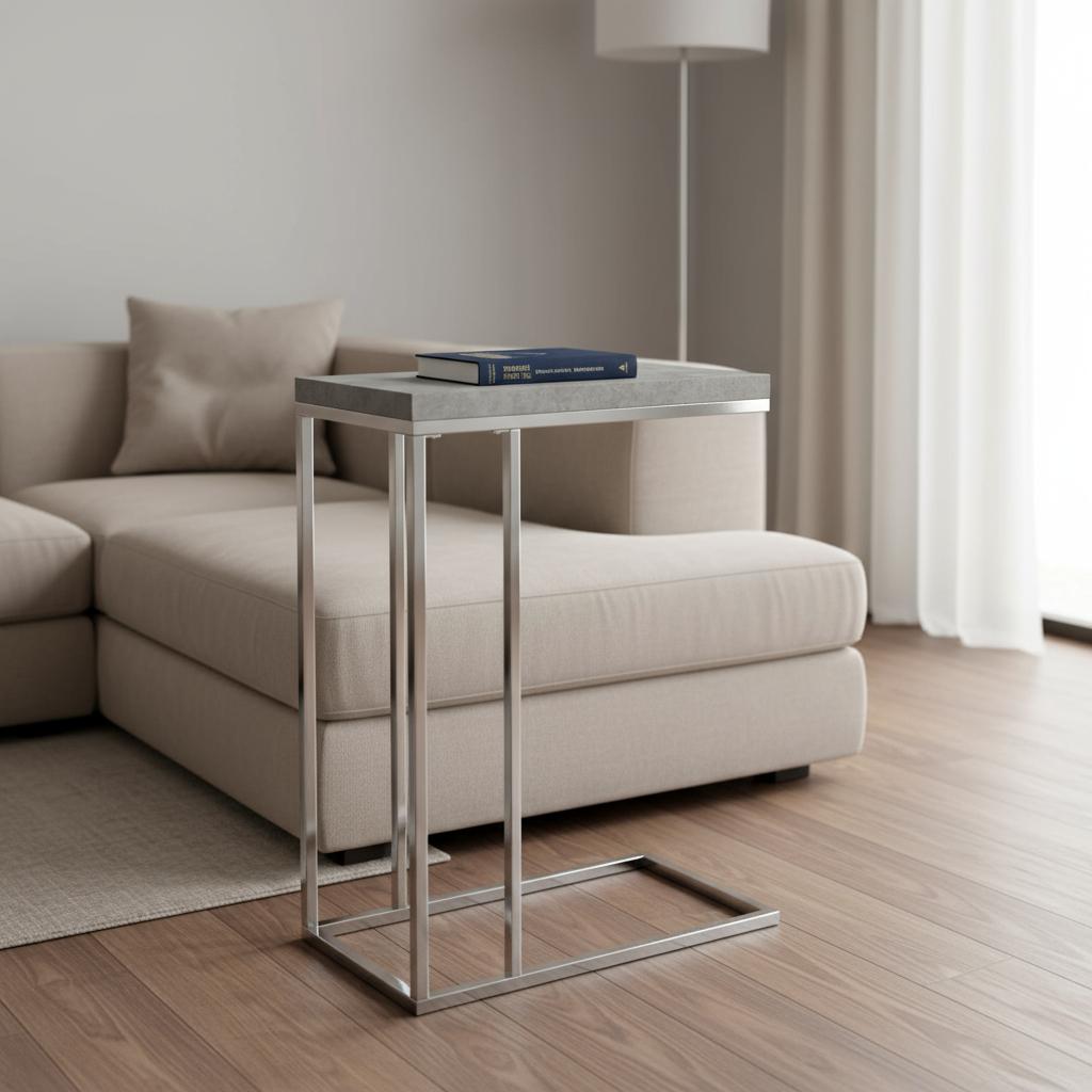 18.25" X 10.25" X 25.25" Grey Particle Board Metal Accent Table